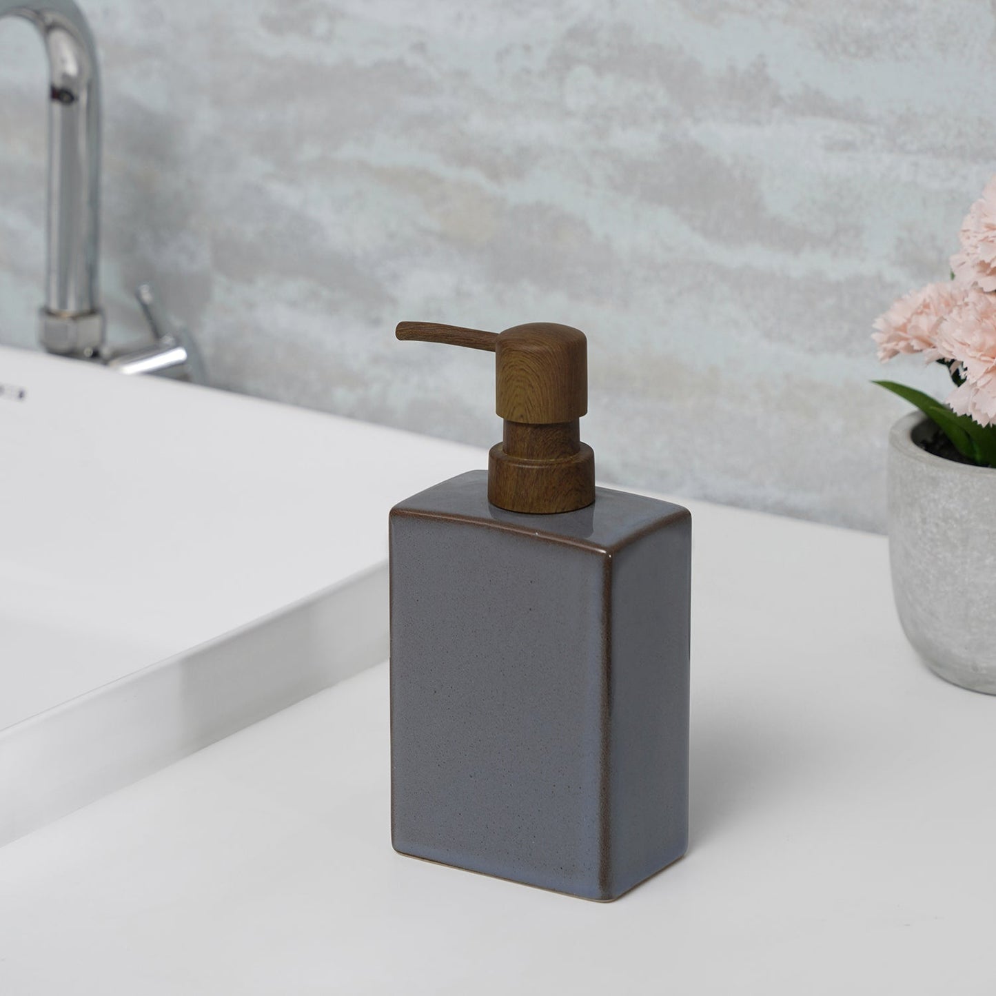 Grey Glazed Stone Soap Dispenser