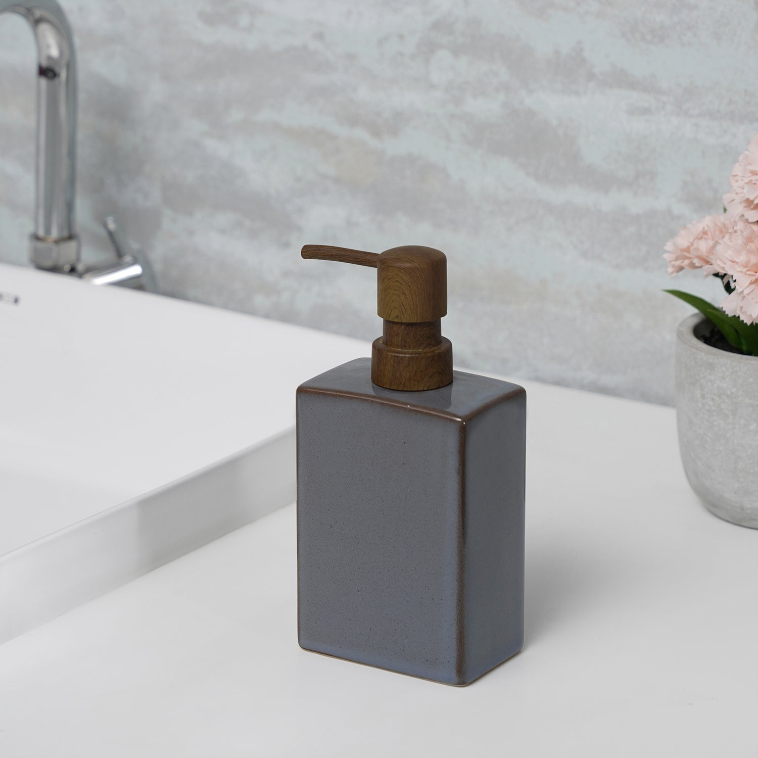 Grey Glazed Stone Soap Dispenser