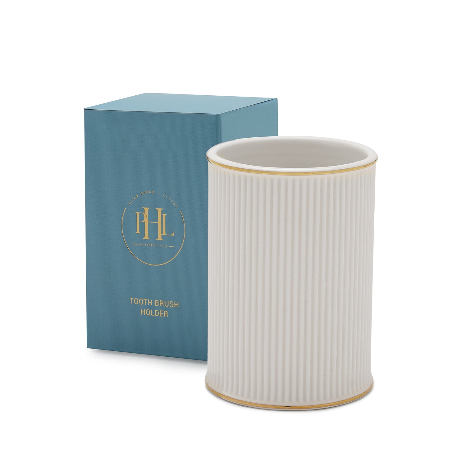 White Ribbed Porcelain Toothbrush Holder