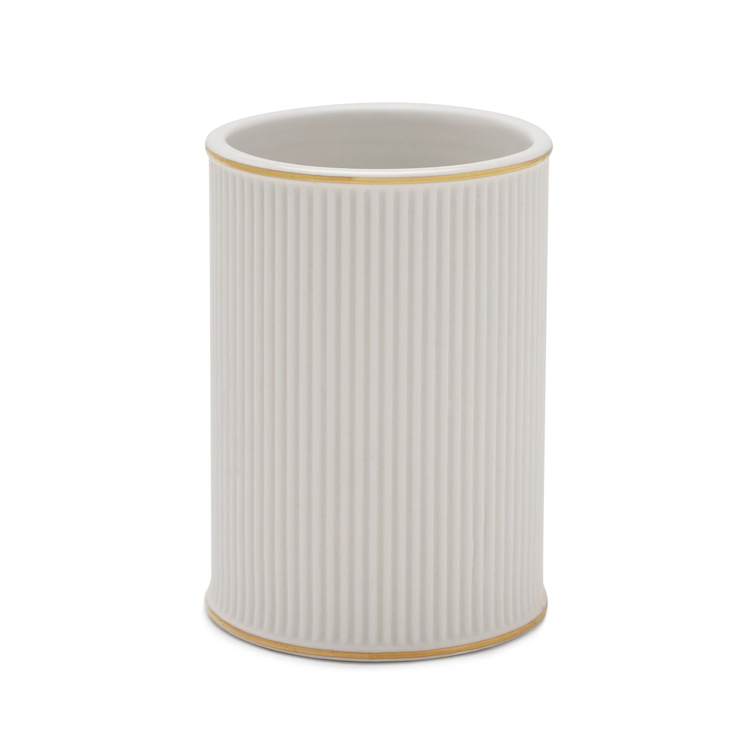 White Ribbed Porcelain Toothbrush Holder