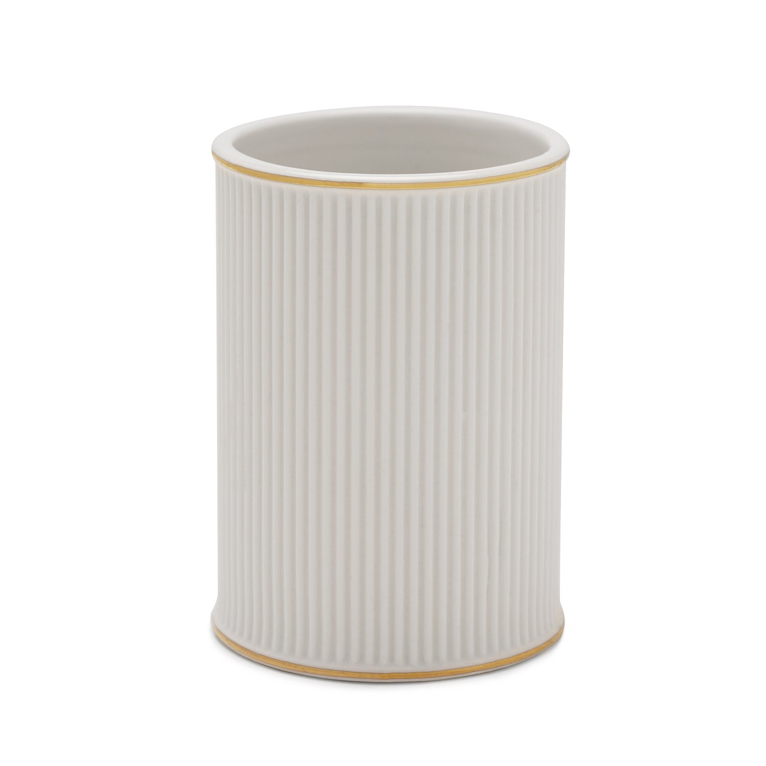 White Ribbed Porcelain Toothbrush Holder