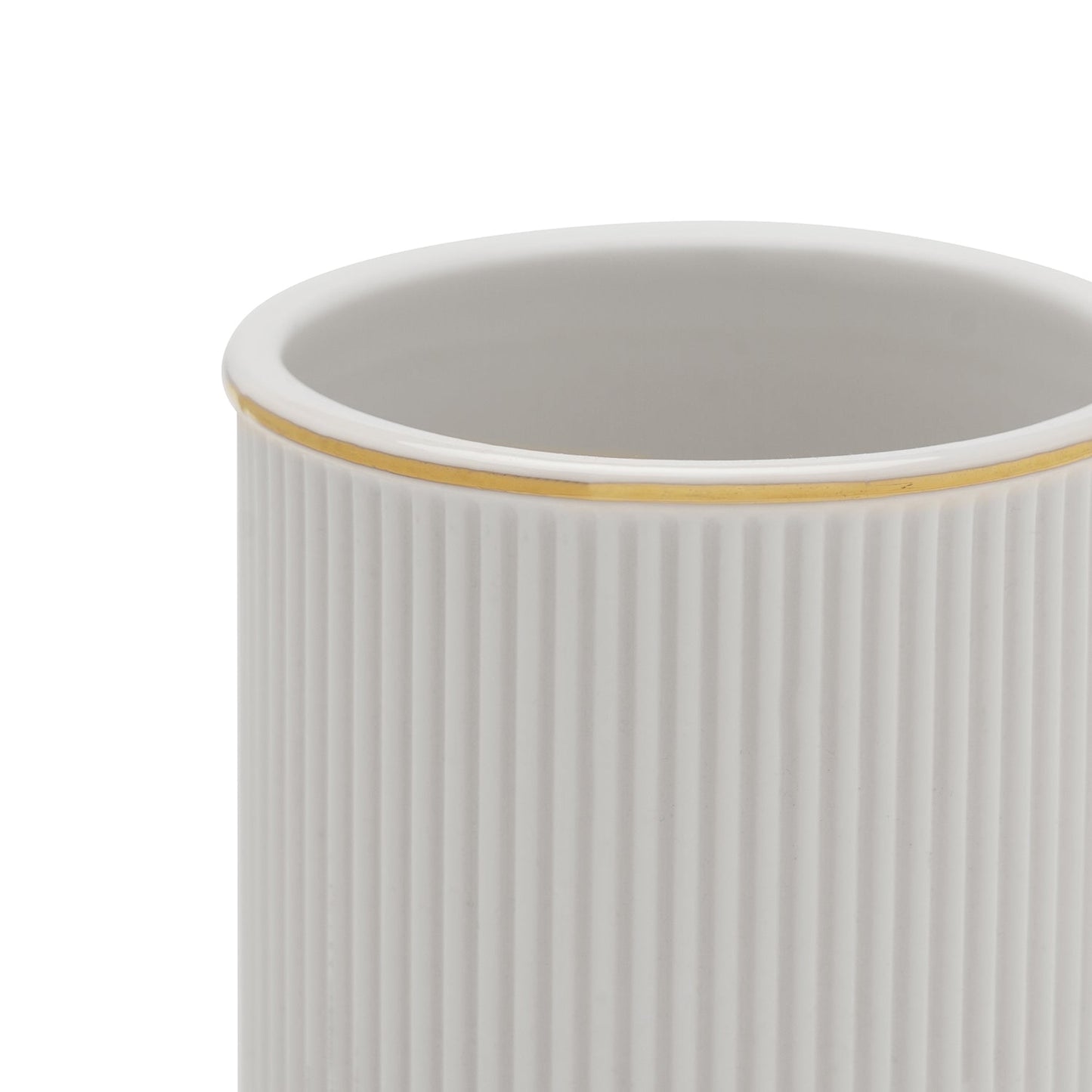 White Ribbed Porcelain Toothbrush Holder