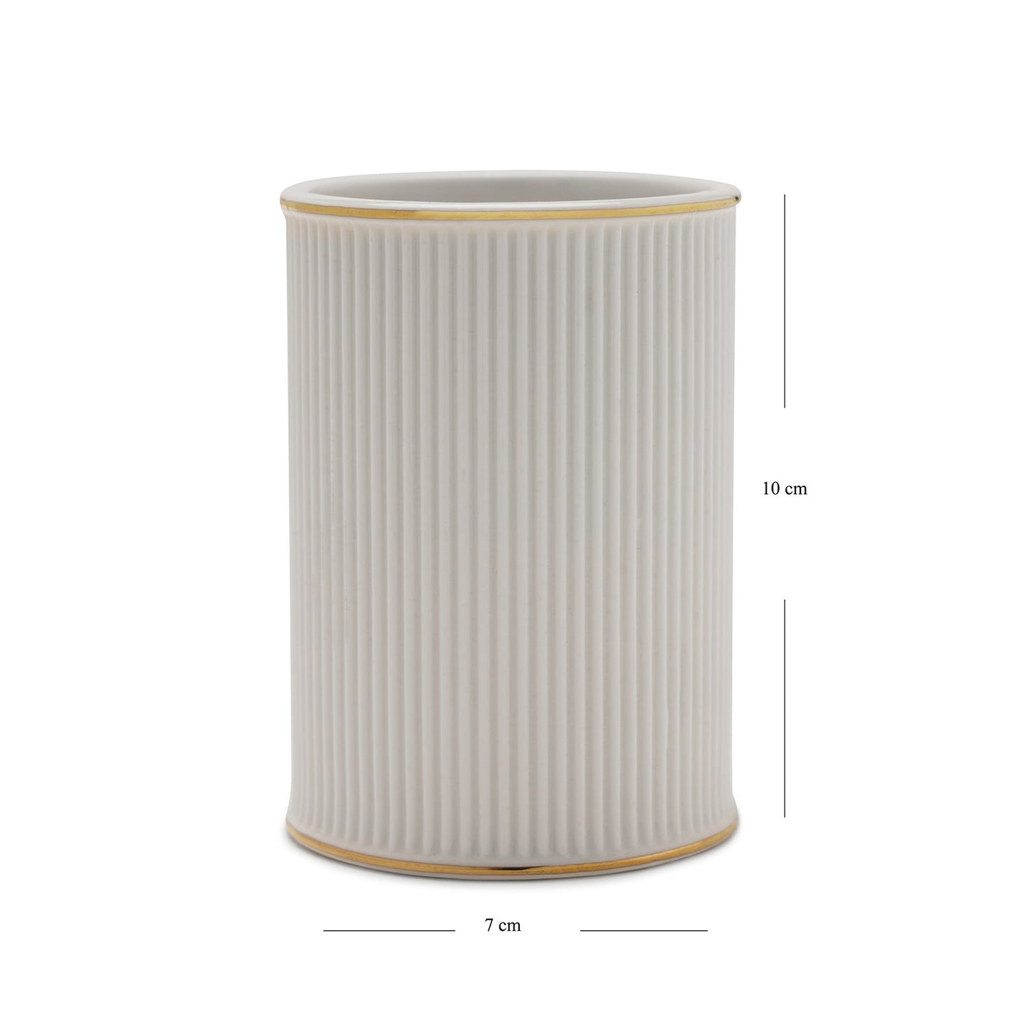 White Ribbed Porcelain Toothbrush Holder