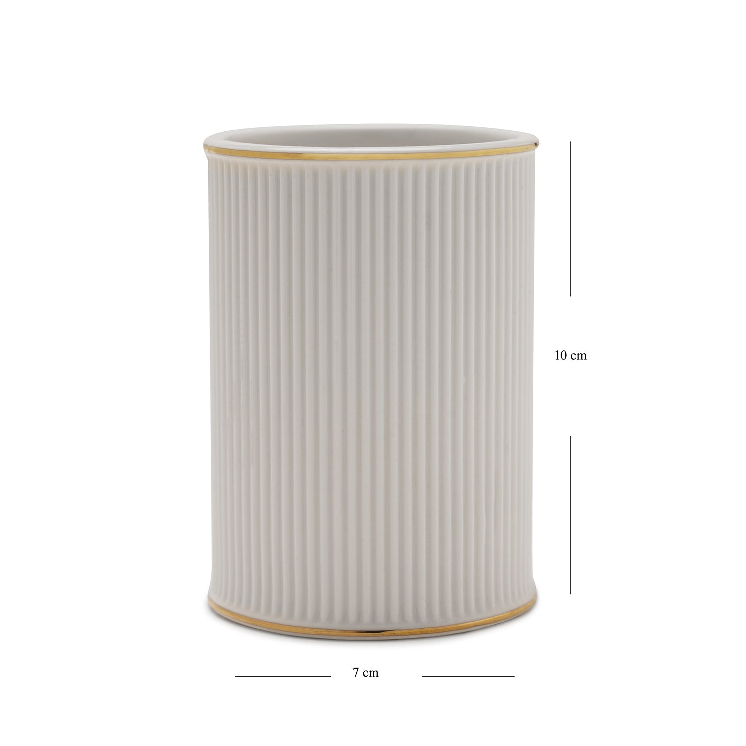 White Ribbed Porcelain Toothbrush Holder
