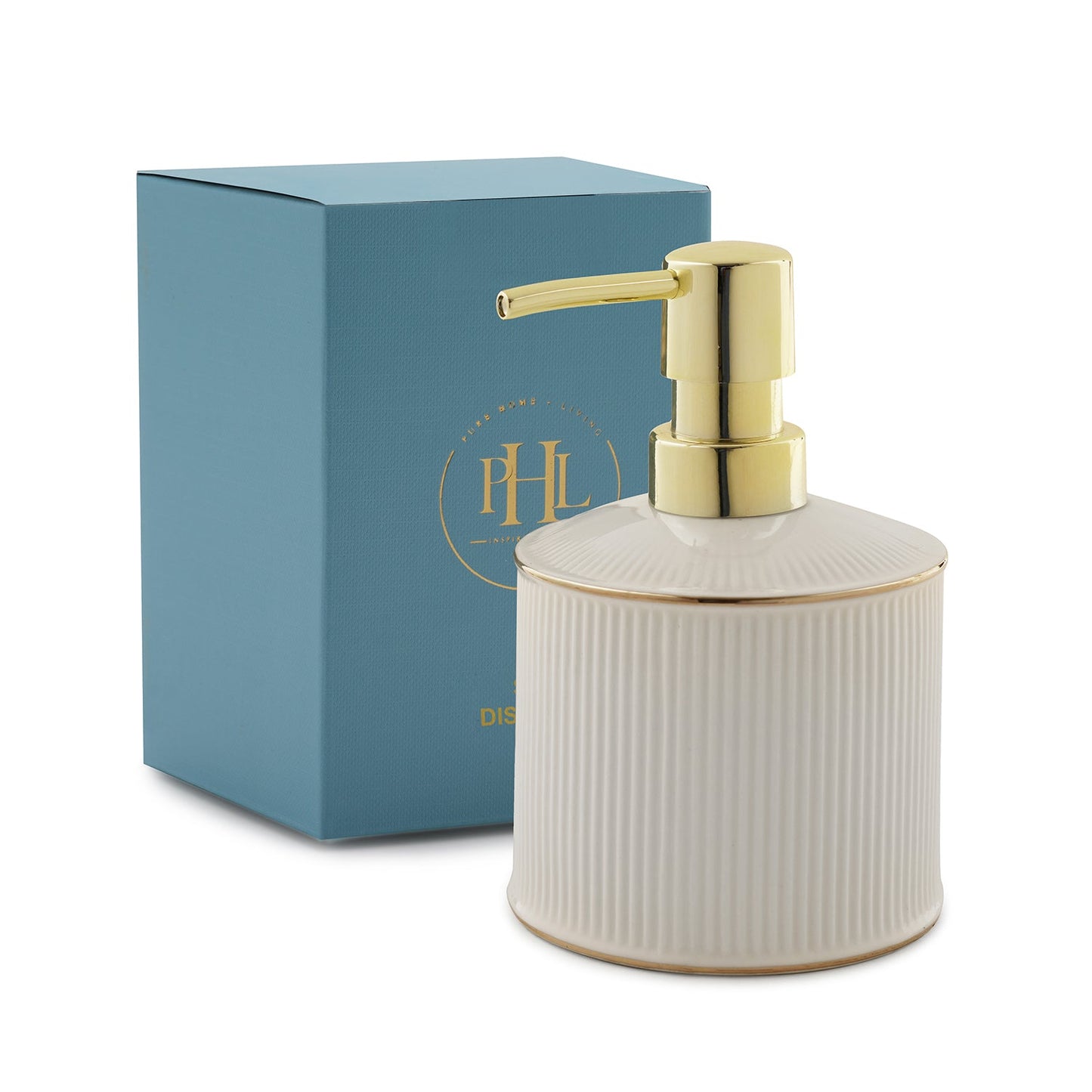 White Ribbed Porcelain Soap Dispenser