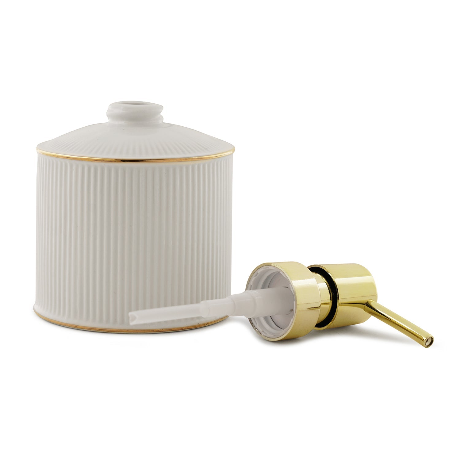 White Ribbed Porcelain Soap Dispenser