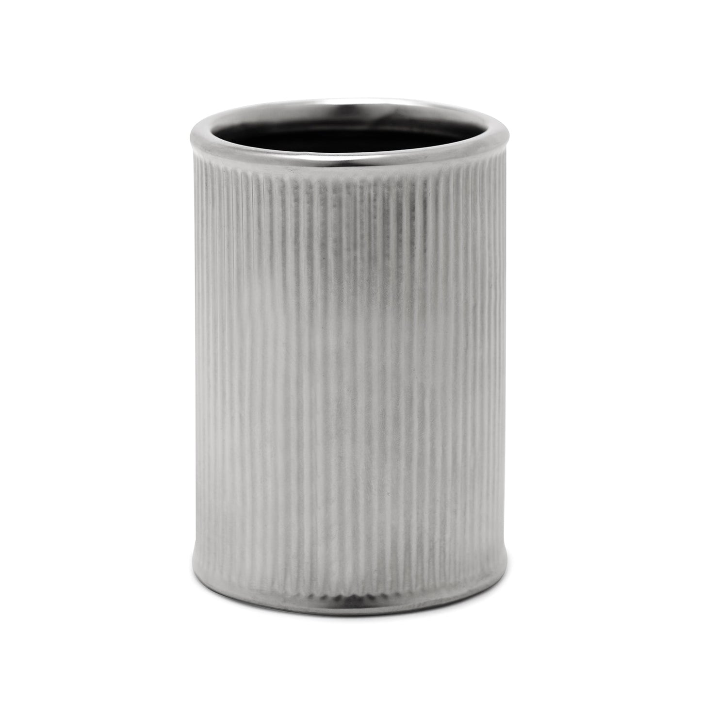 Silver Chrome Ribbed Porcelain Toothbrush Holder