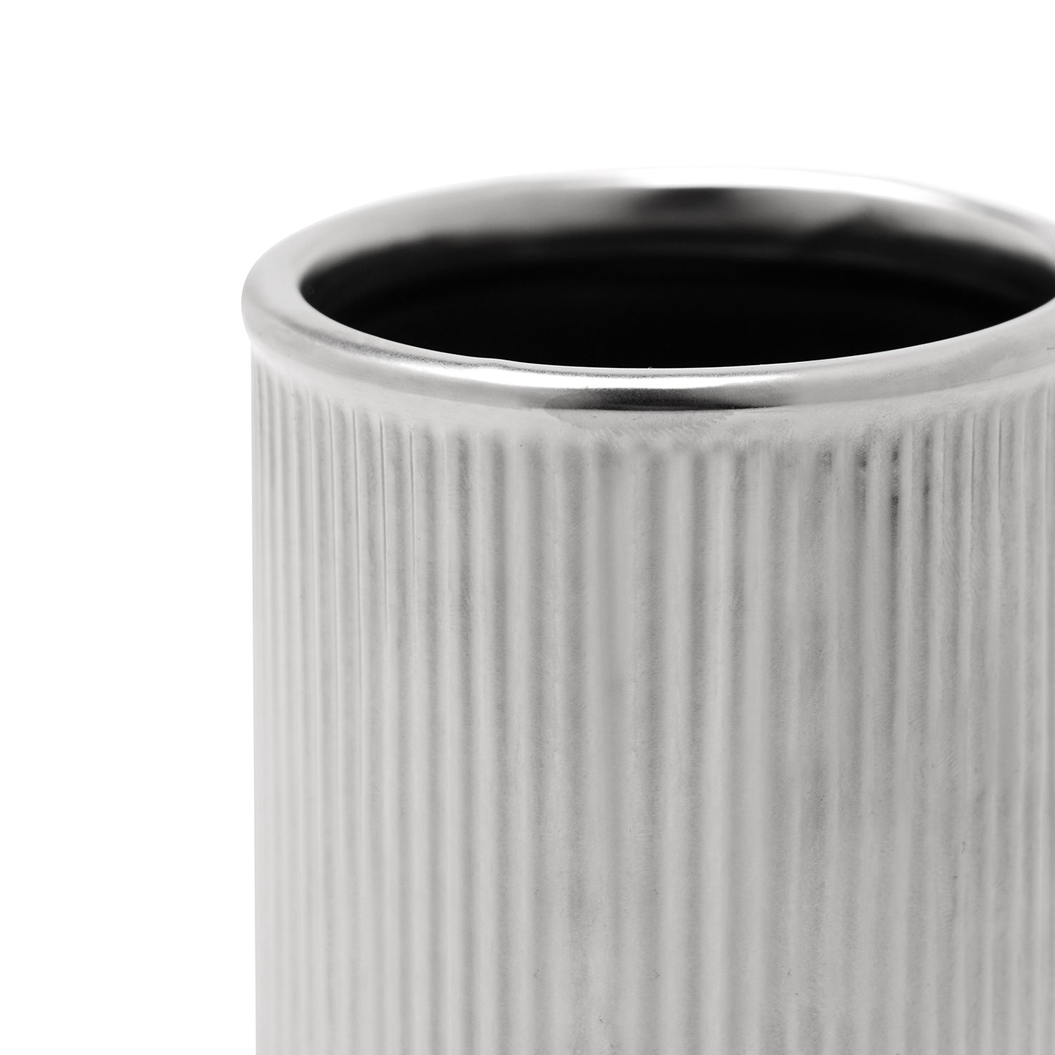 Silver Chrome Ribbed Porcelain Toothbrush Holder