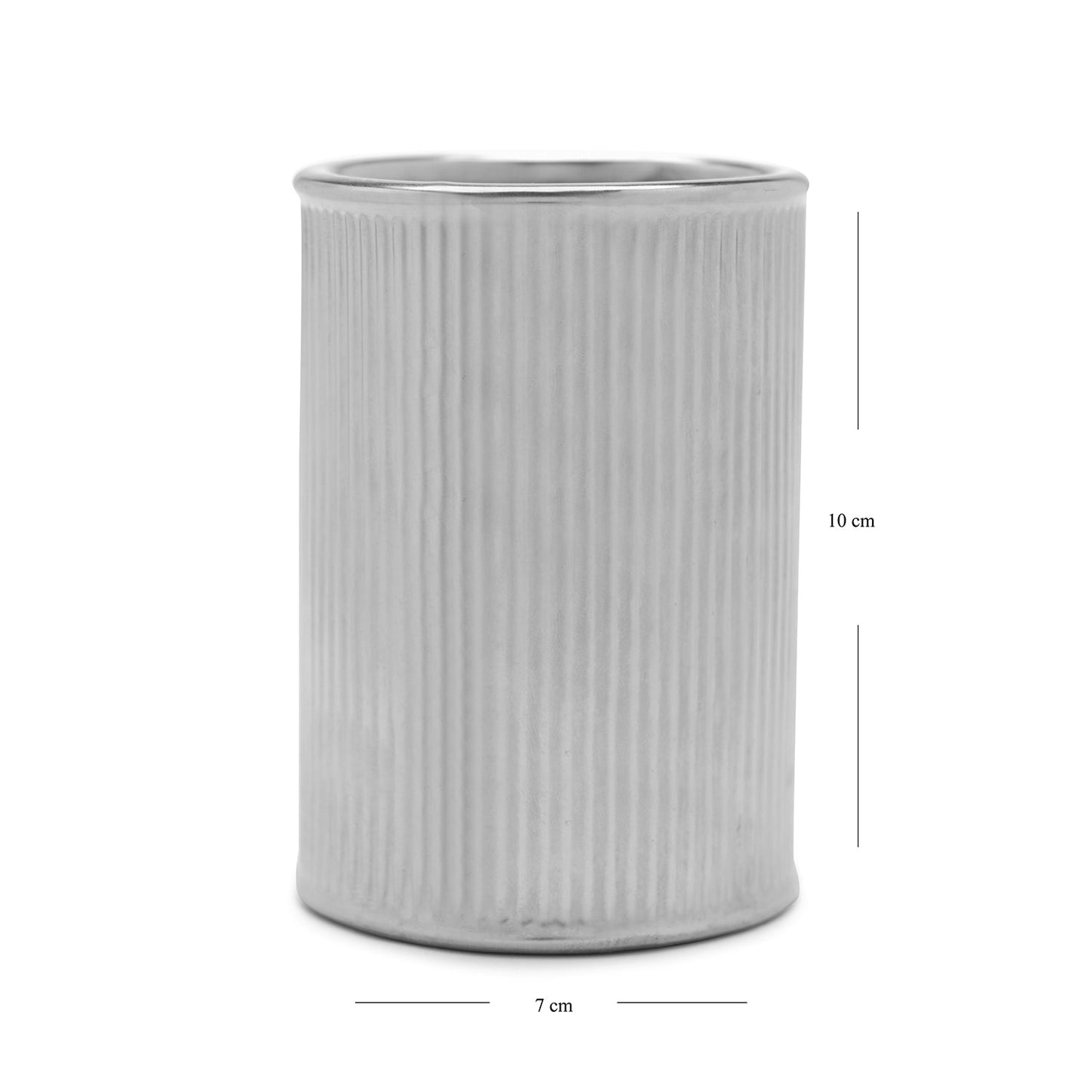 Silver Chrome Ribbed Porcelain Toothbrush Holder