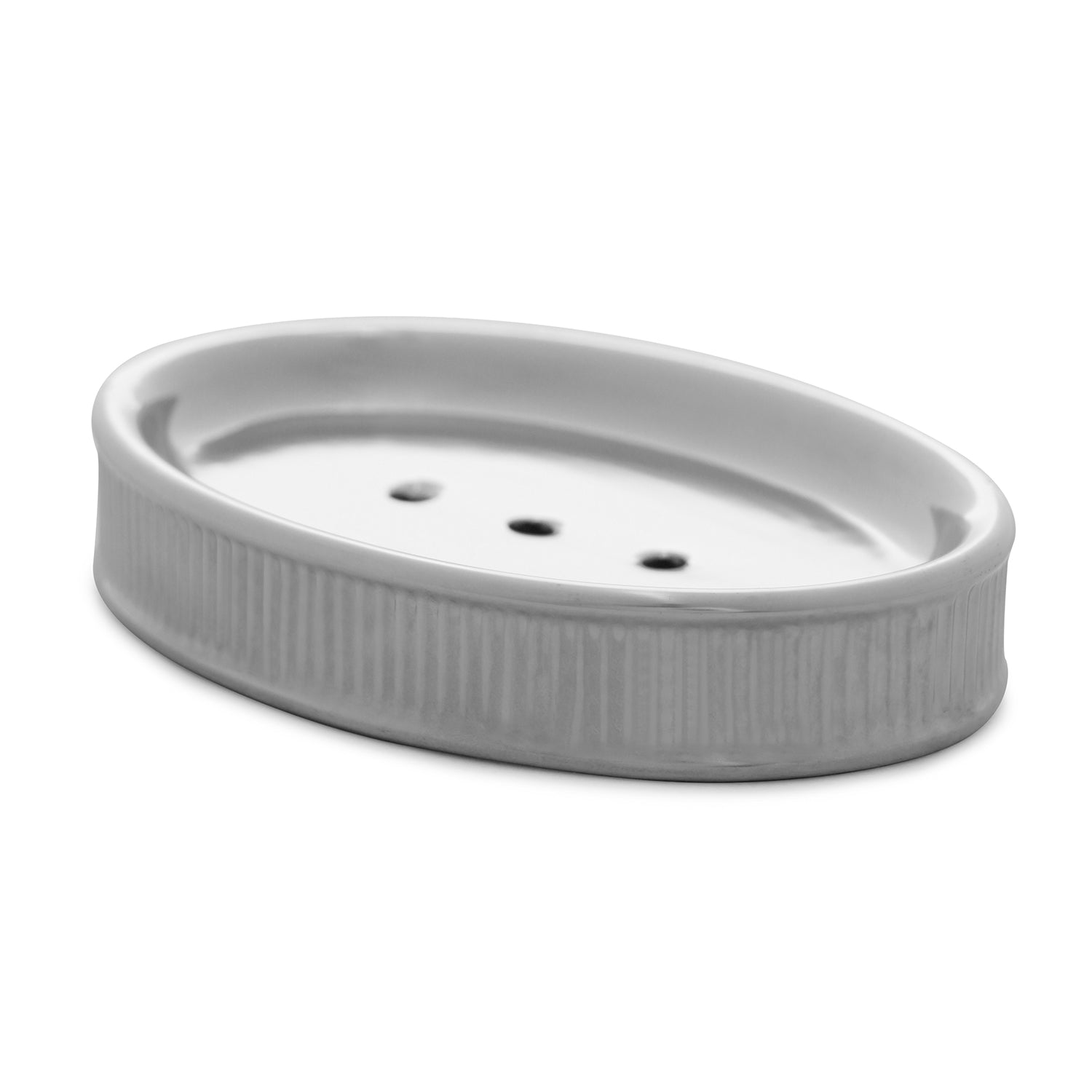 Silver Chrome Ribbed Porcelain Soap Dish