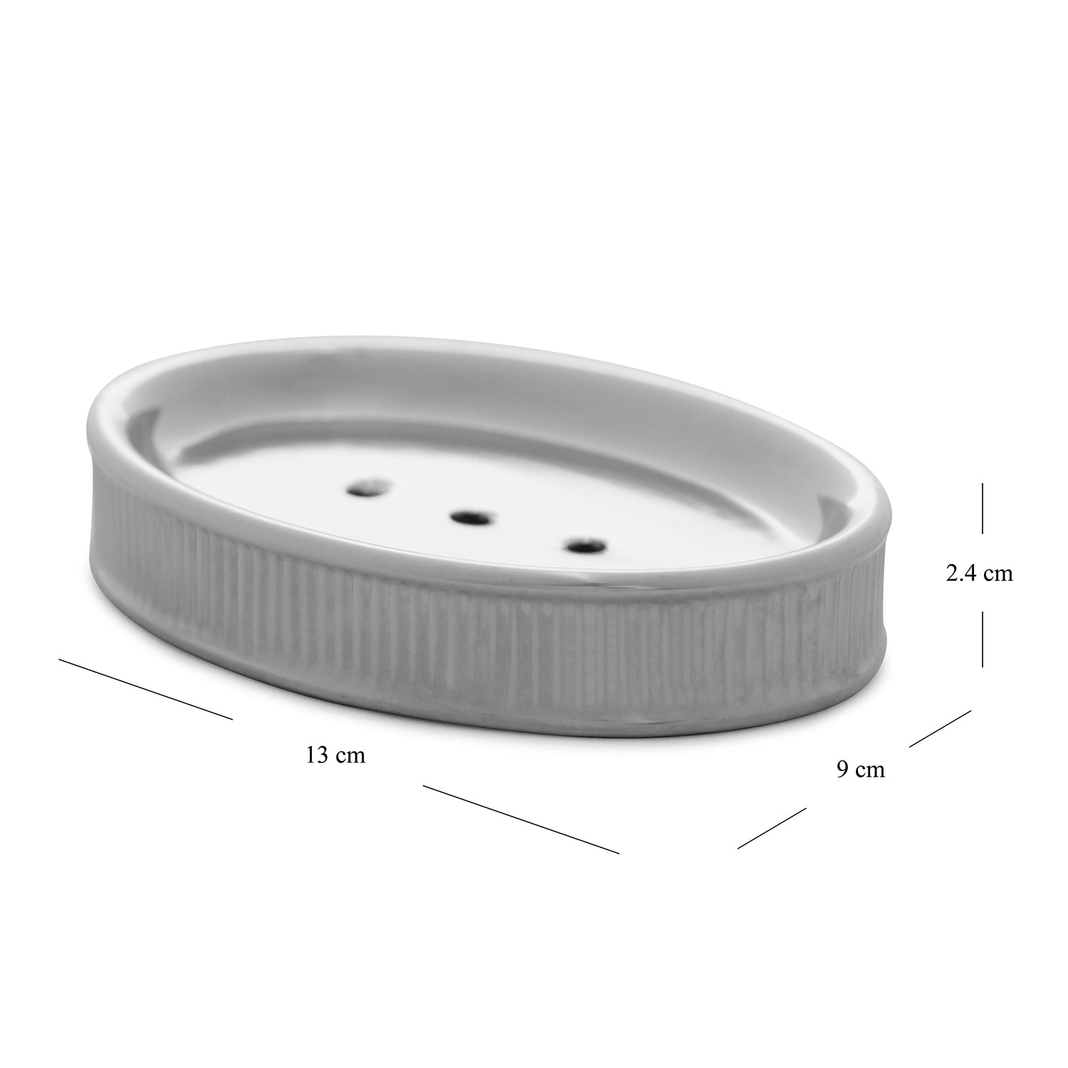 Silver Chrome Ribbed Porcelain Soap Dish