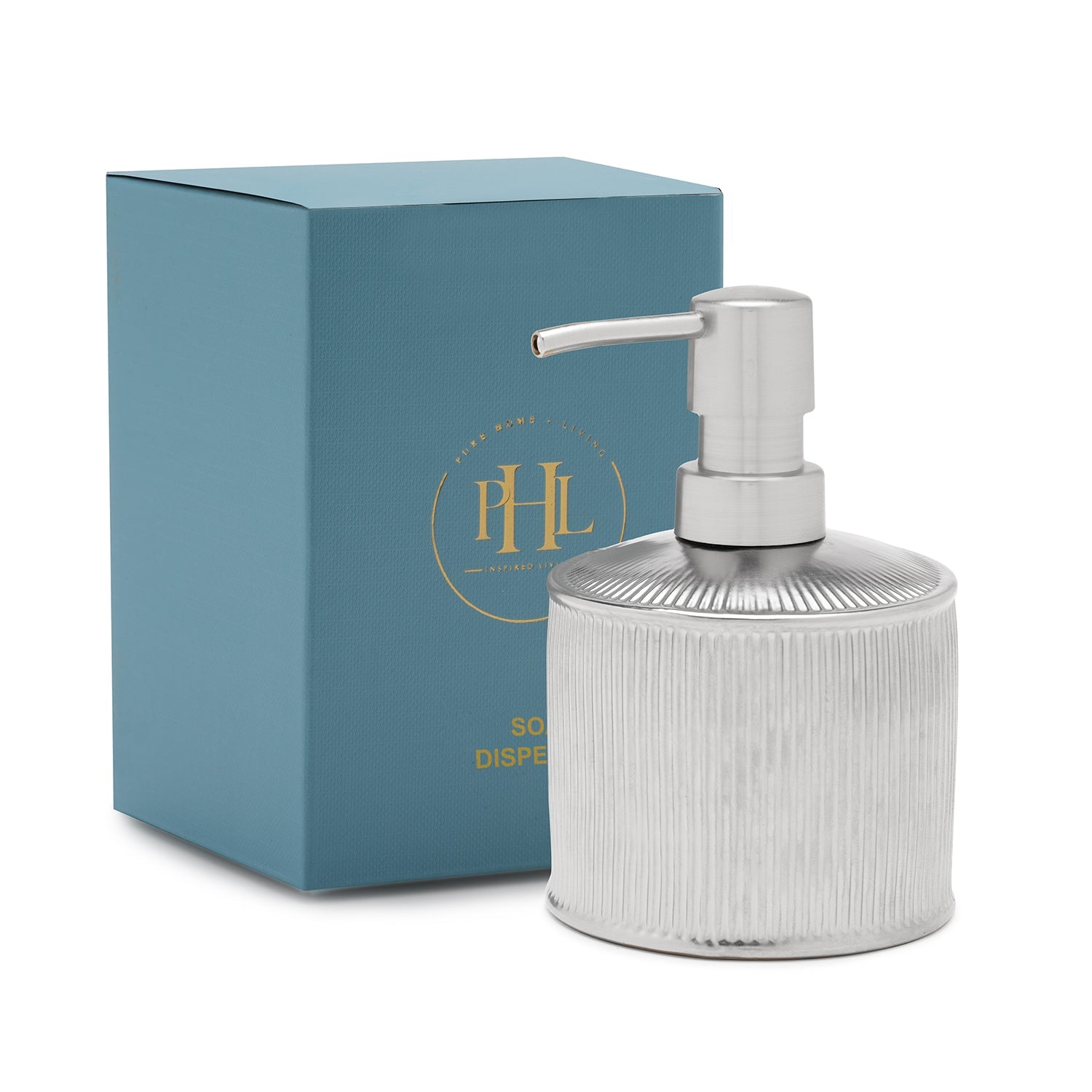 Silver Chrome Ribbed Porcelain Soap Dispenser Small