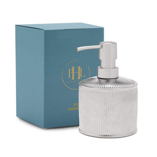 Silver Chrome Ribbed Porcelain Soap Dispenser Small