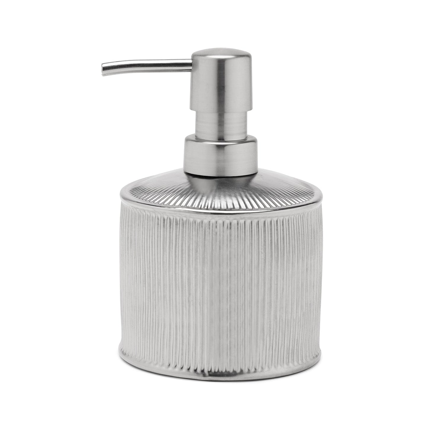 Silver Chrome Ribbed Porcelain Soap Dispenser Small