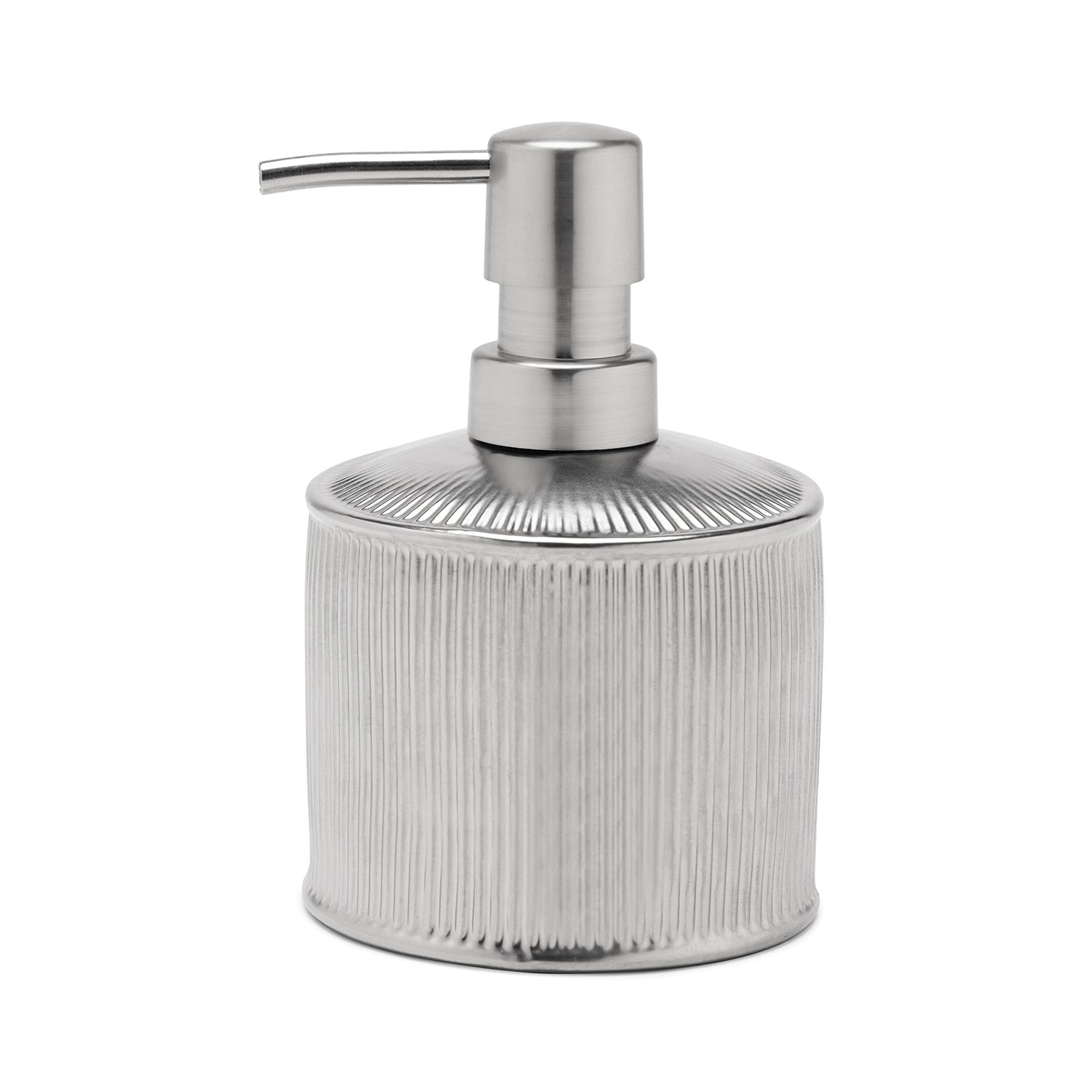Silver Chrome Ribbed Porcelain Soap Dispenser Small