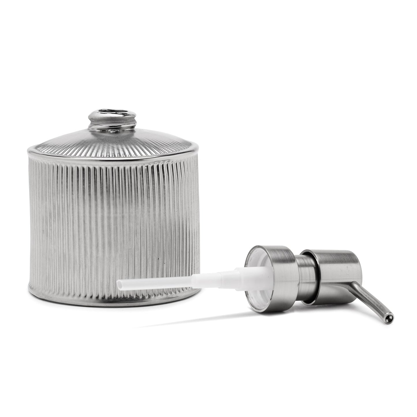Silver Chrome Ribbed Porcelain Soap Dispenser Small