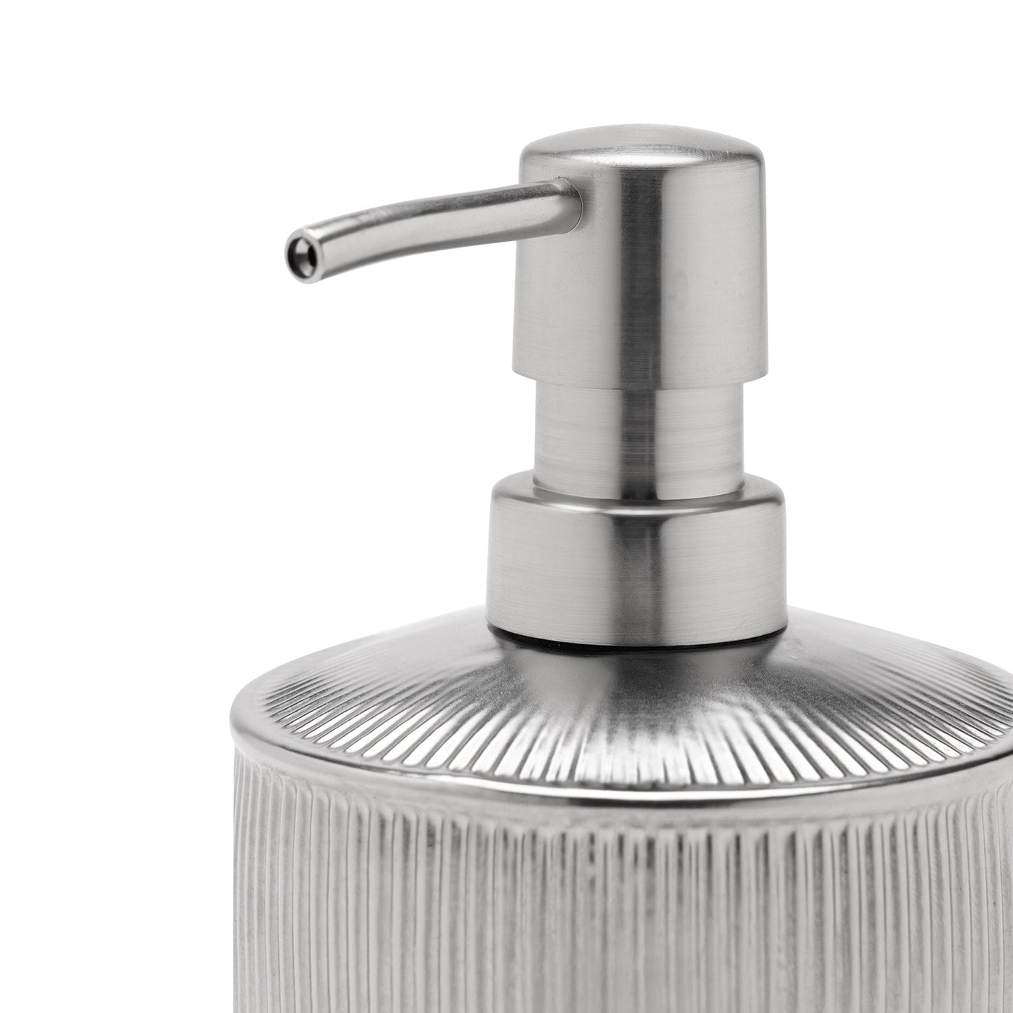 Silver Chrome Ribbed Porcelain Soap Dispenser Small
