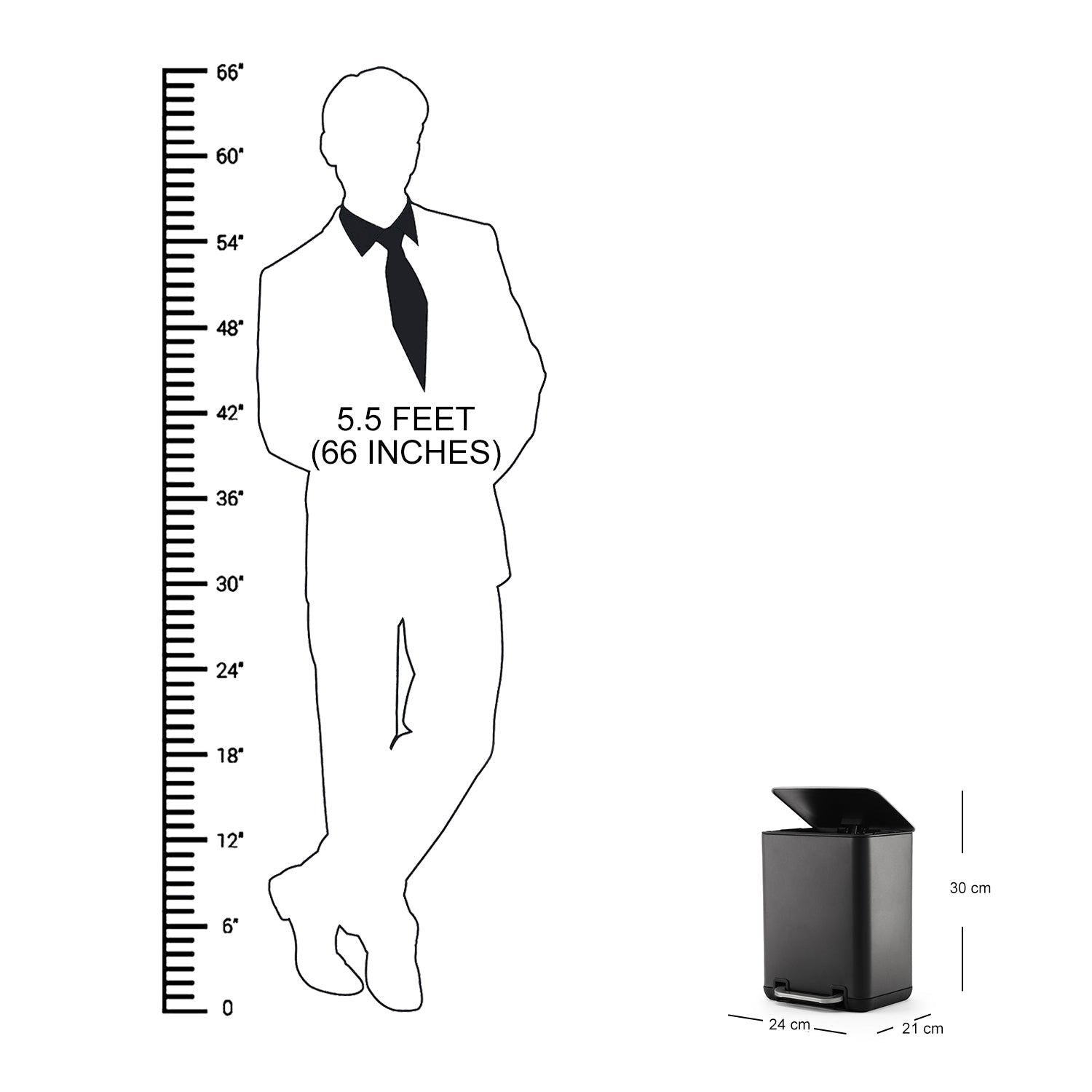 Black Iron Pedal Rectangular Dustbin with Lid - Small