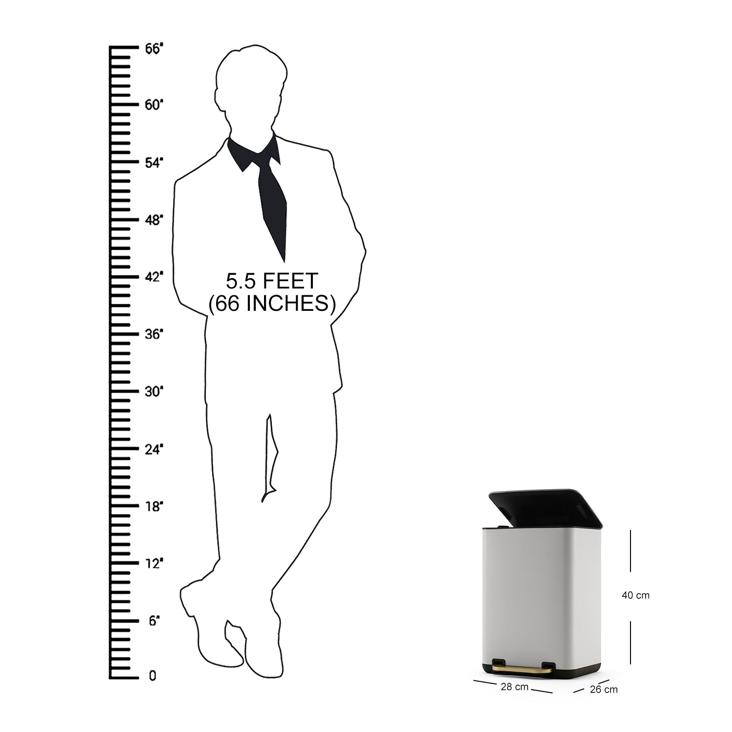 White Iron Pedal Rectangular Dustbin With Lid - Large