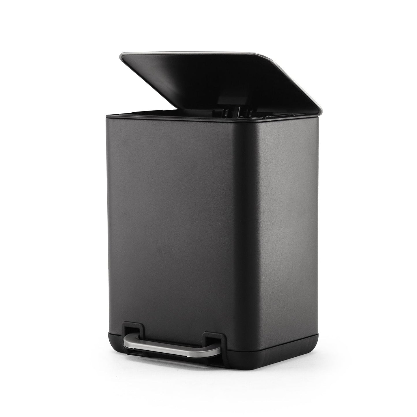 Black Iron Pedal Rectangular Dustbin With Lid - Large