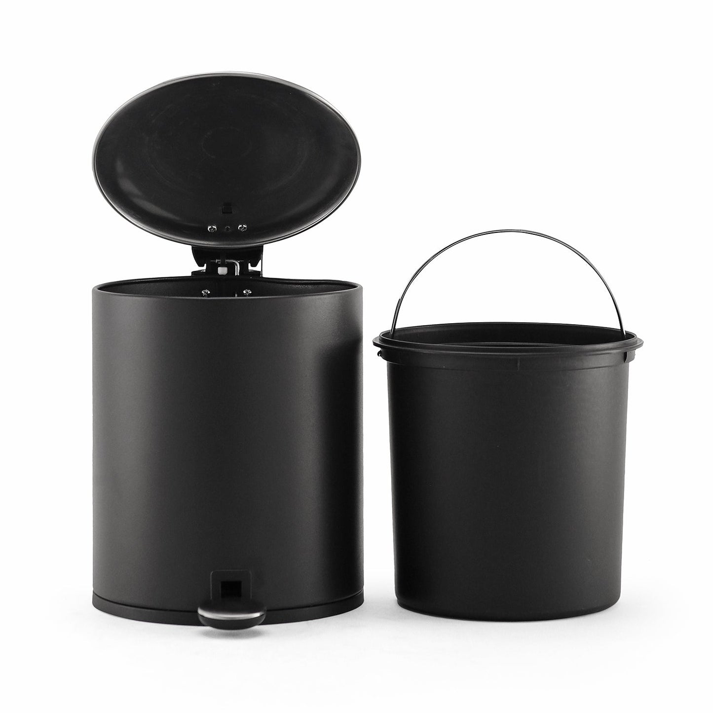 Black Iron Pedal Circular Dustbin With Lid - Small