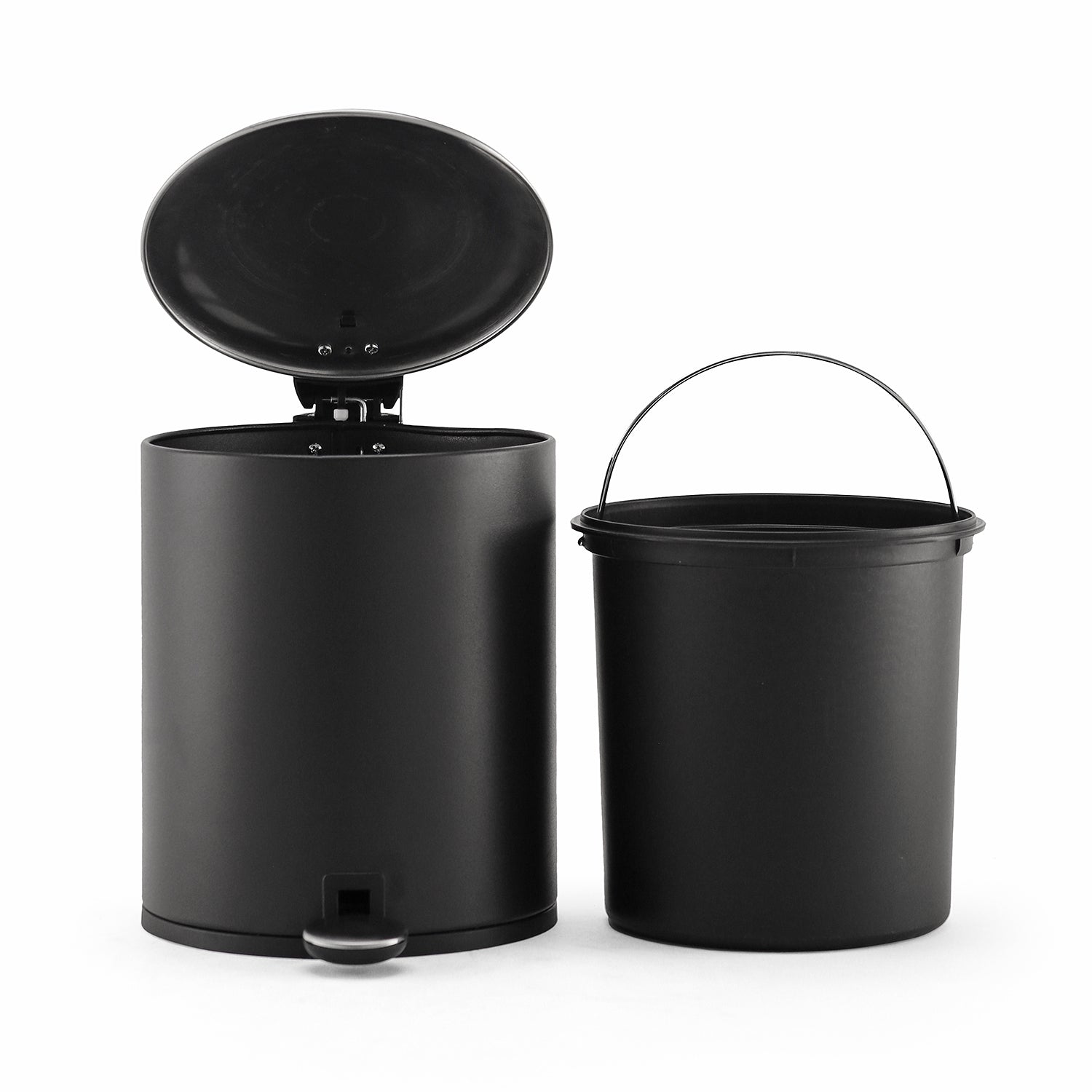 Black Iron Pedal Circular Dustbin With Lid - Small