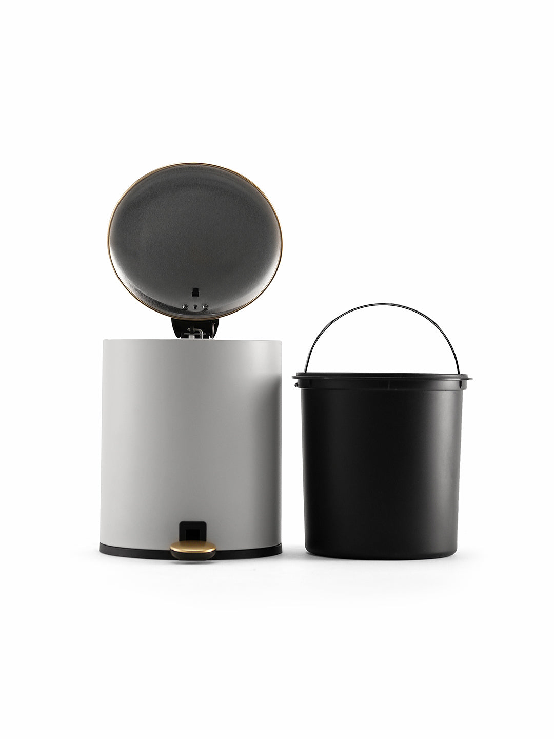 White Iron Pedal Circular Dustbin with Lid - Large
