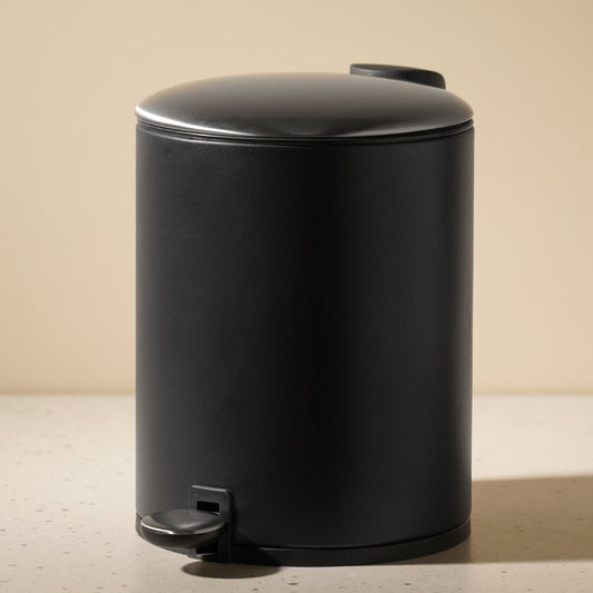 Black Iron Pedal Circular Dustbin with Lid - Large