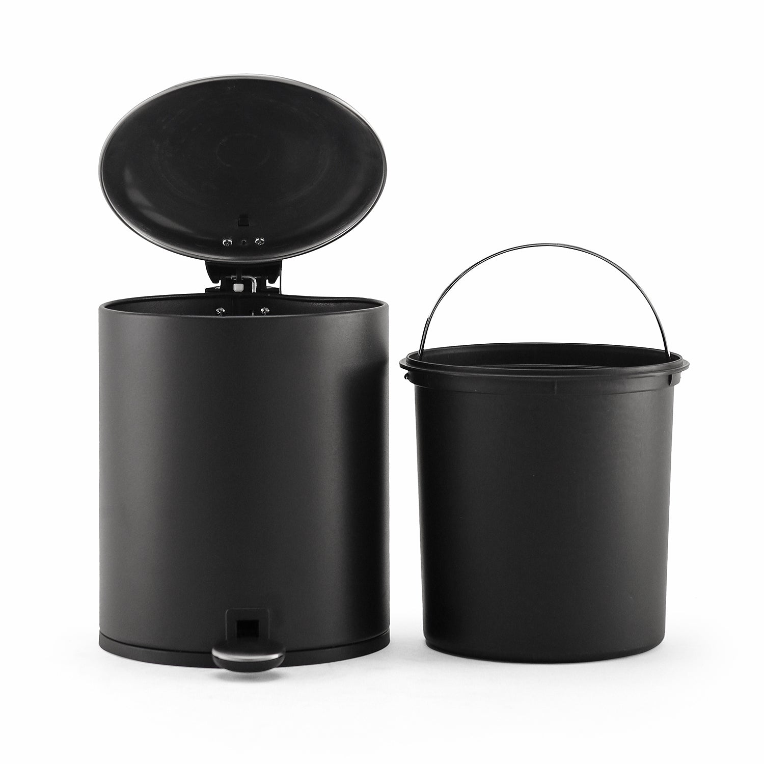 Black Iron Pedal Circular Dustbin with Lid - Large