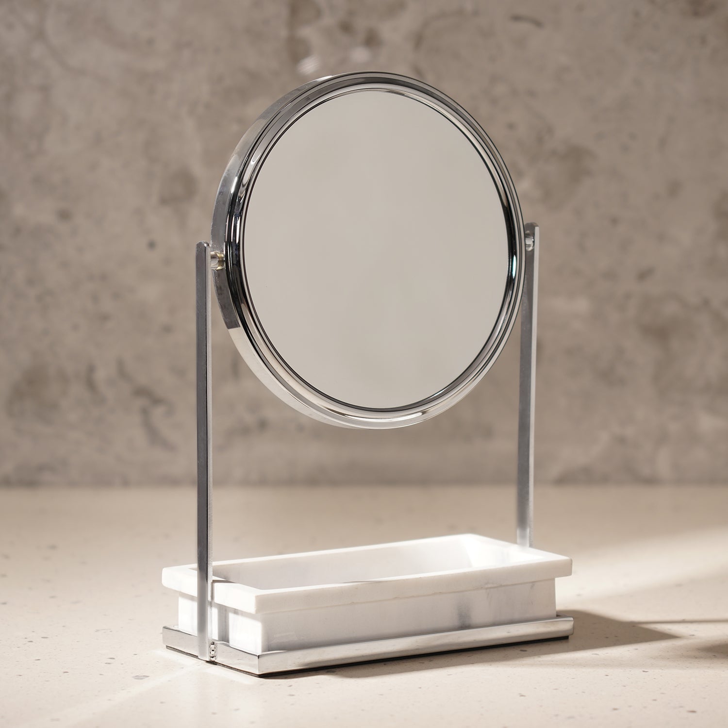 Silver Double Sided Vanity Mirror with Polyresin Base