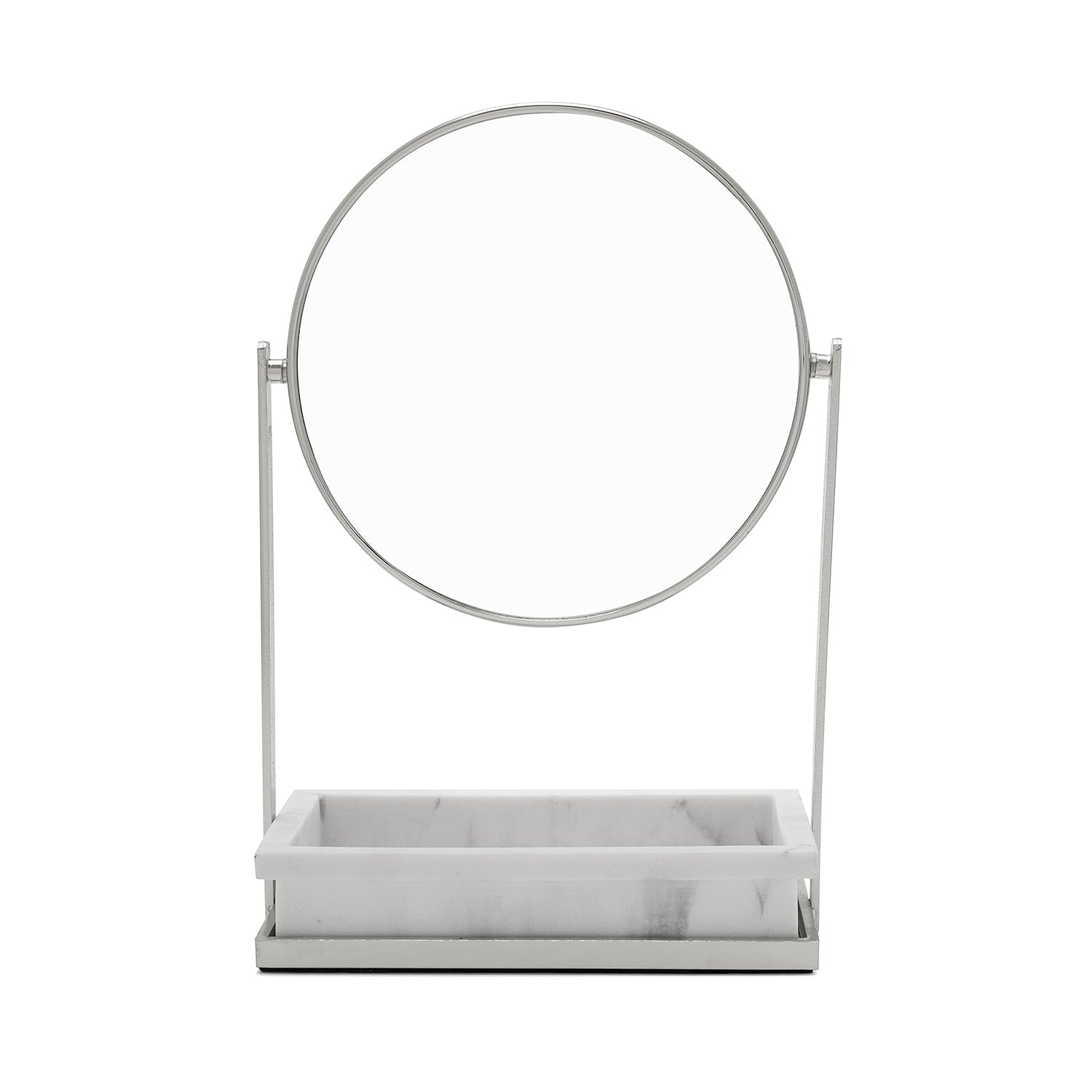 Silver Double Sided Vanity Mirror with Polyresin Base