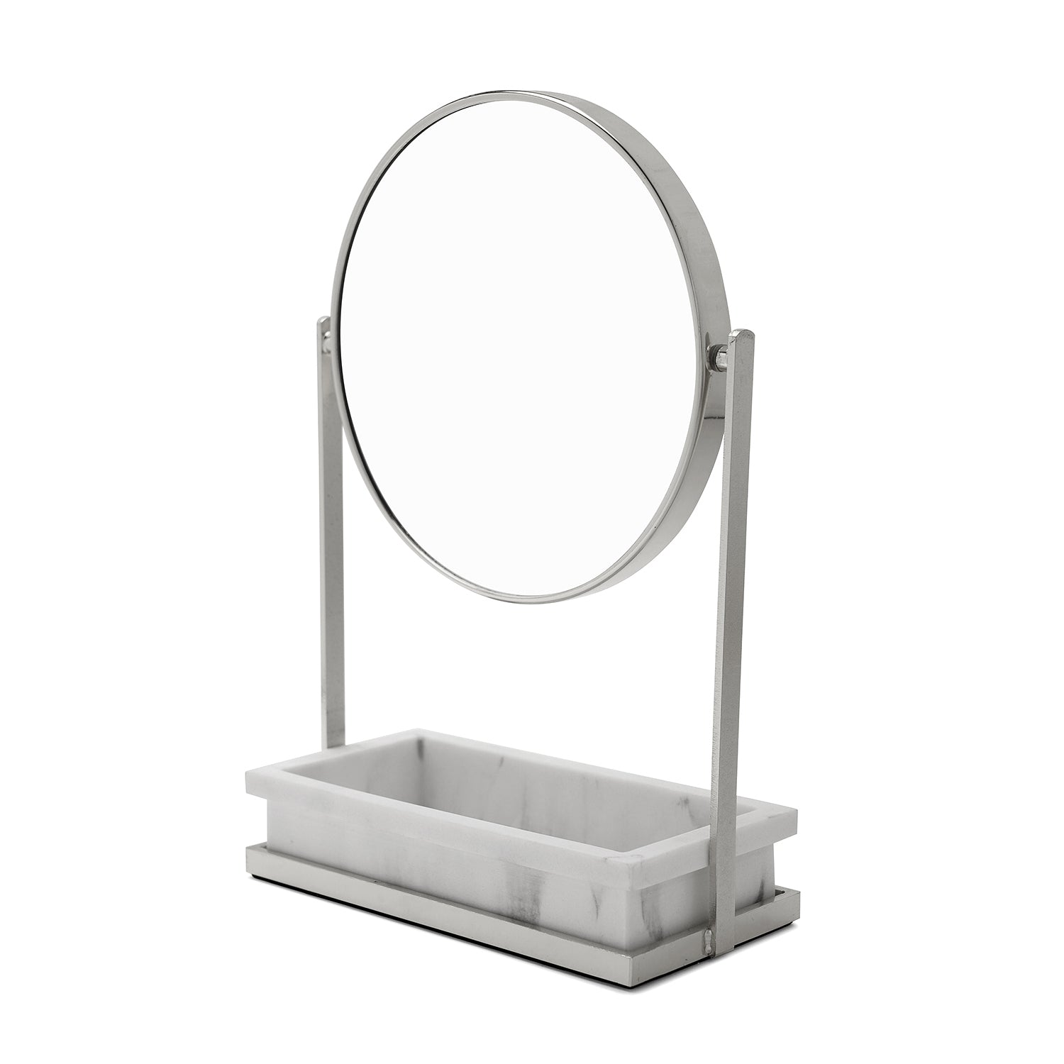 Silver Double Sided Vanity Mirror with Polyresin Base