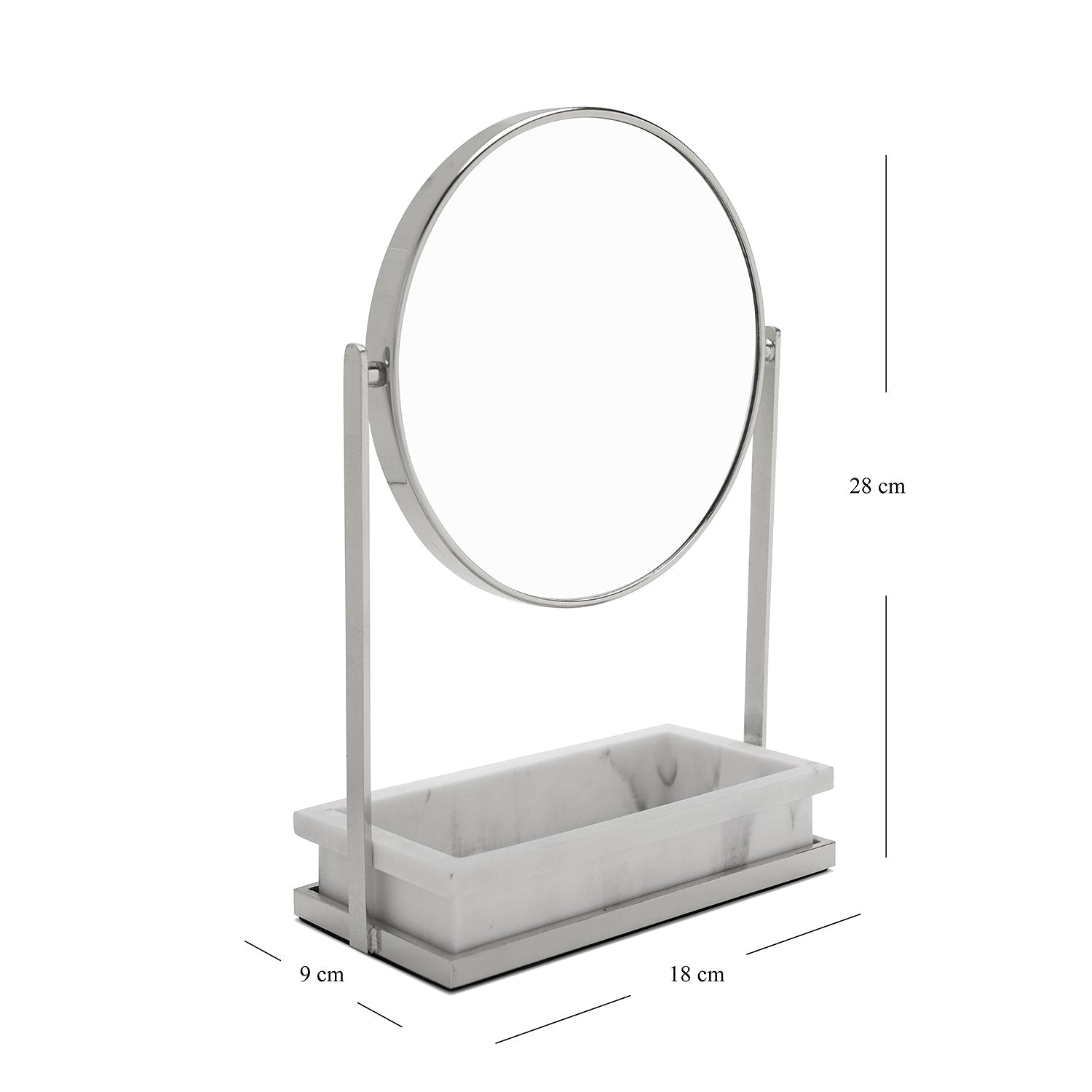 Silver Double Sided Vanity Mirror with Polyresin Base