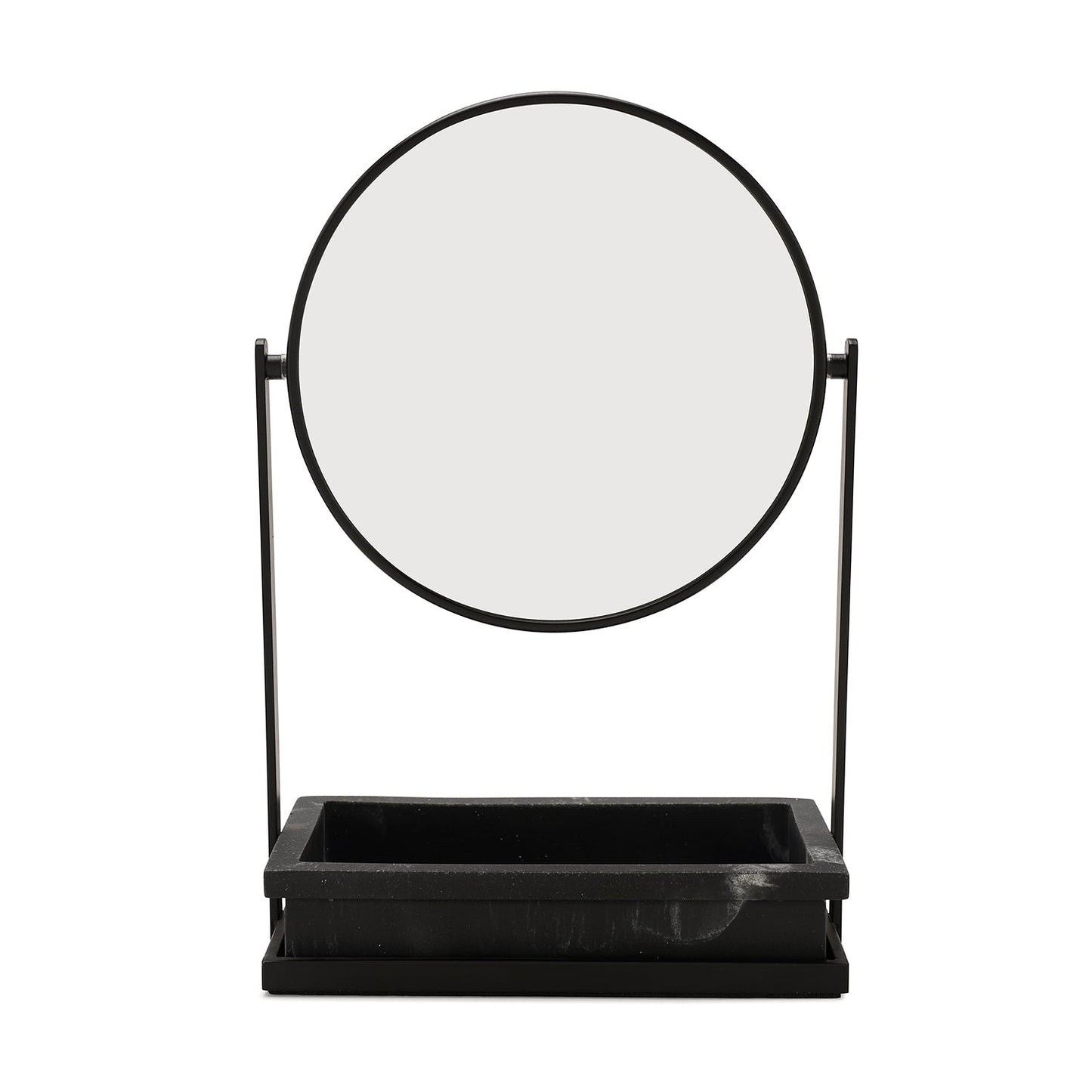 Black Double Sided Metal Vanity Mirror With Polyresin Base