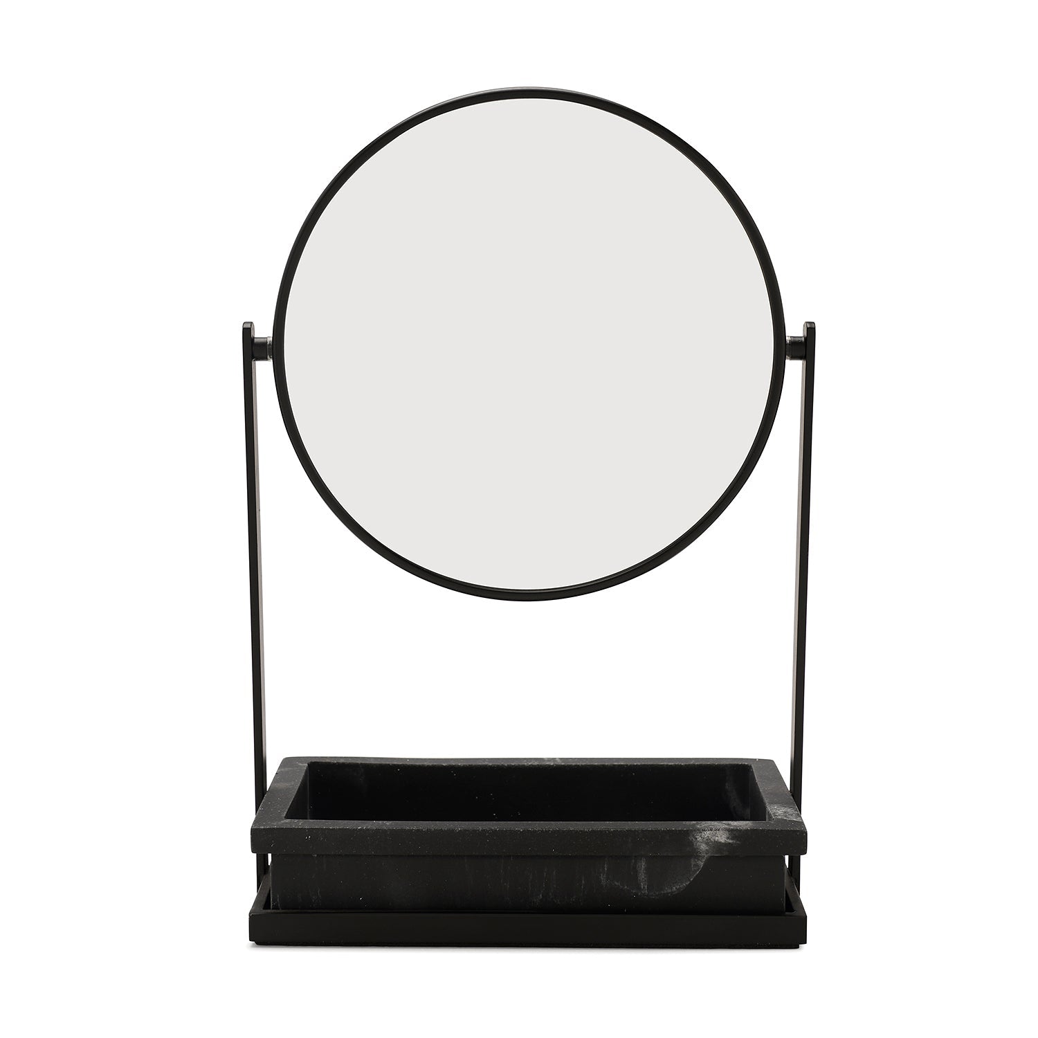 Black Double Sided Metal Vanity Mirror With Polyresin Base