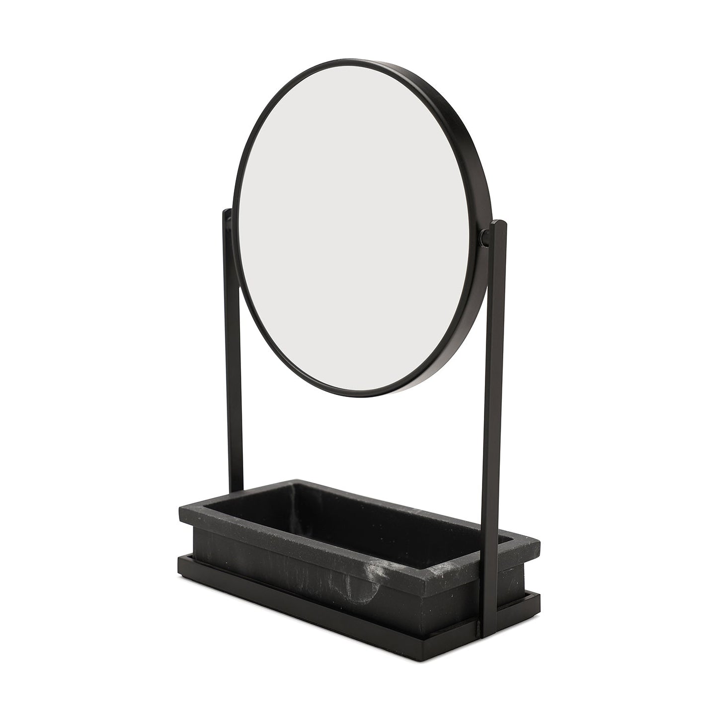 Black Double Sided Metal Vanity Mirror With Polyresin Base