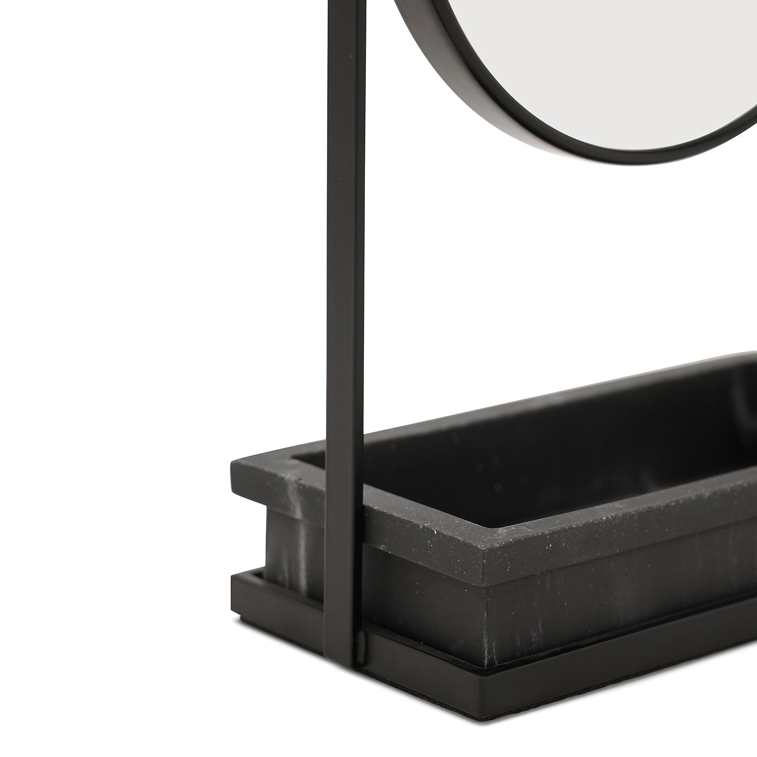 Black Double Sided Metal Vanity Mirror With Polyresin Base