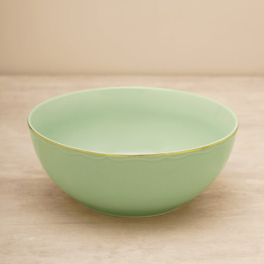 Green Porcelain Serving Bowl With Gold Rim