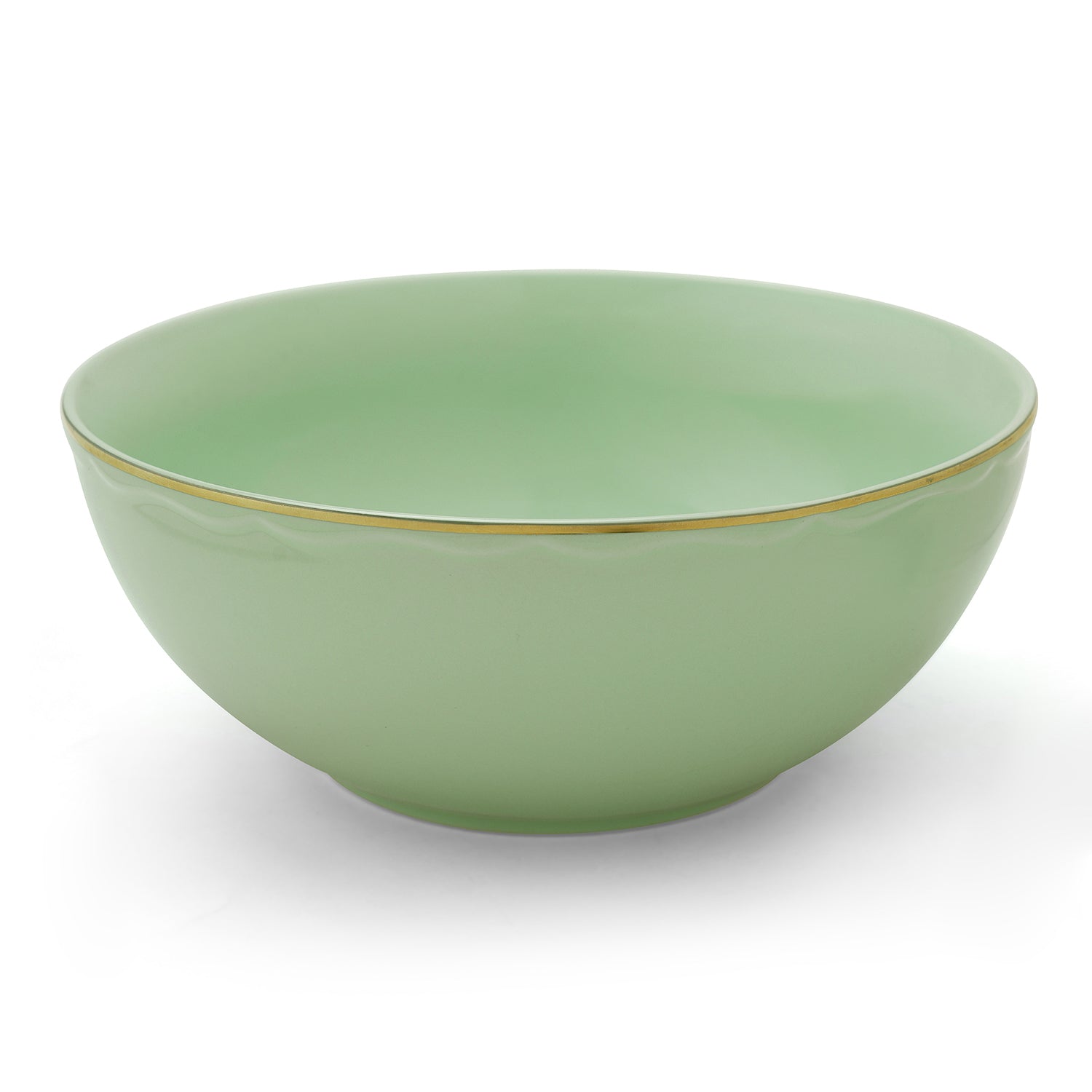 Green Porcelain Serving Bowl With Gold Rim
