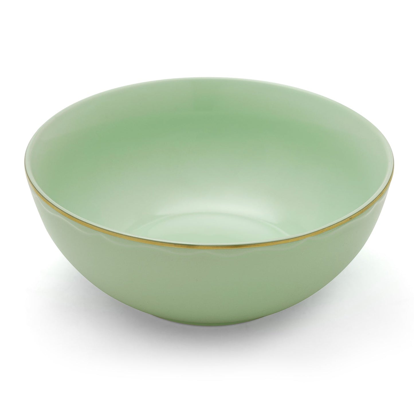Green Porcelain Serving Bowl With Gold Rim
