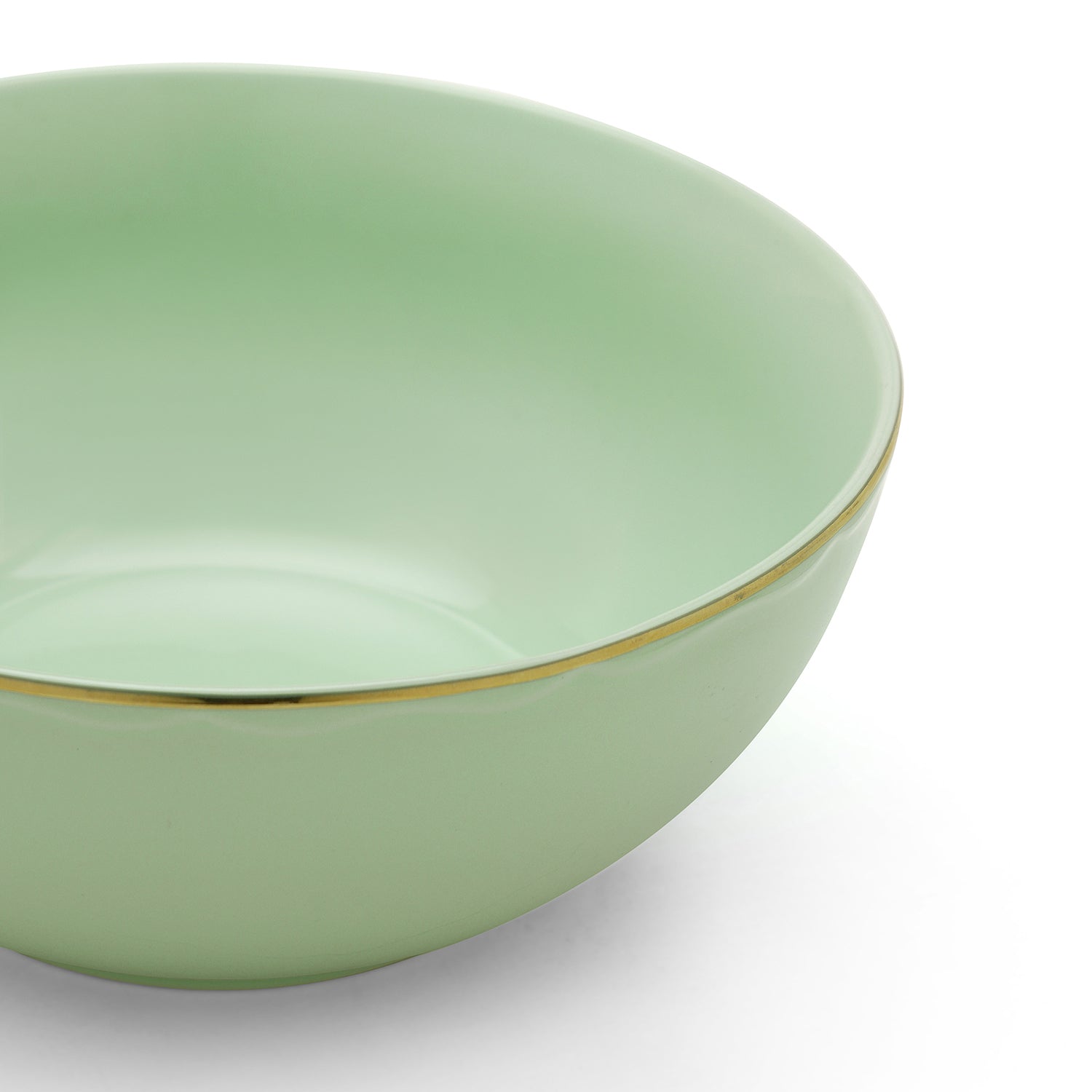 Green Porcelain Serving Bowl With Gold Rim