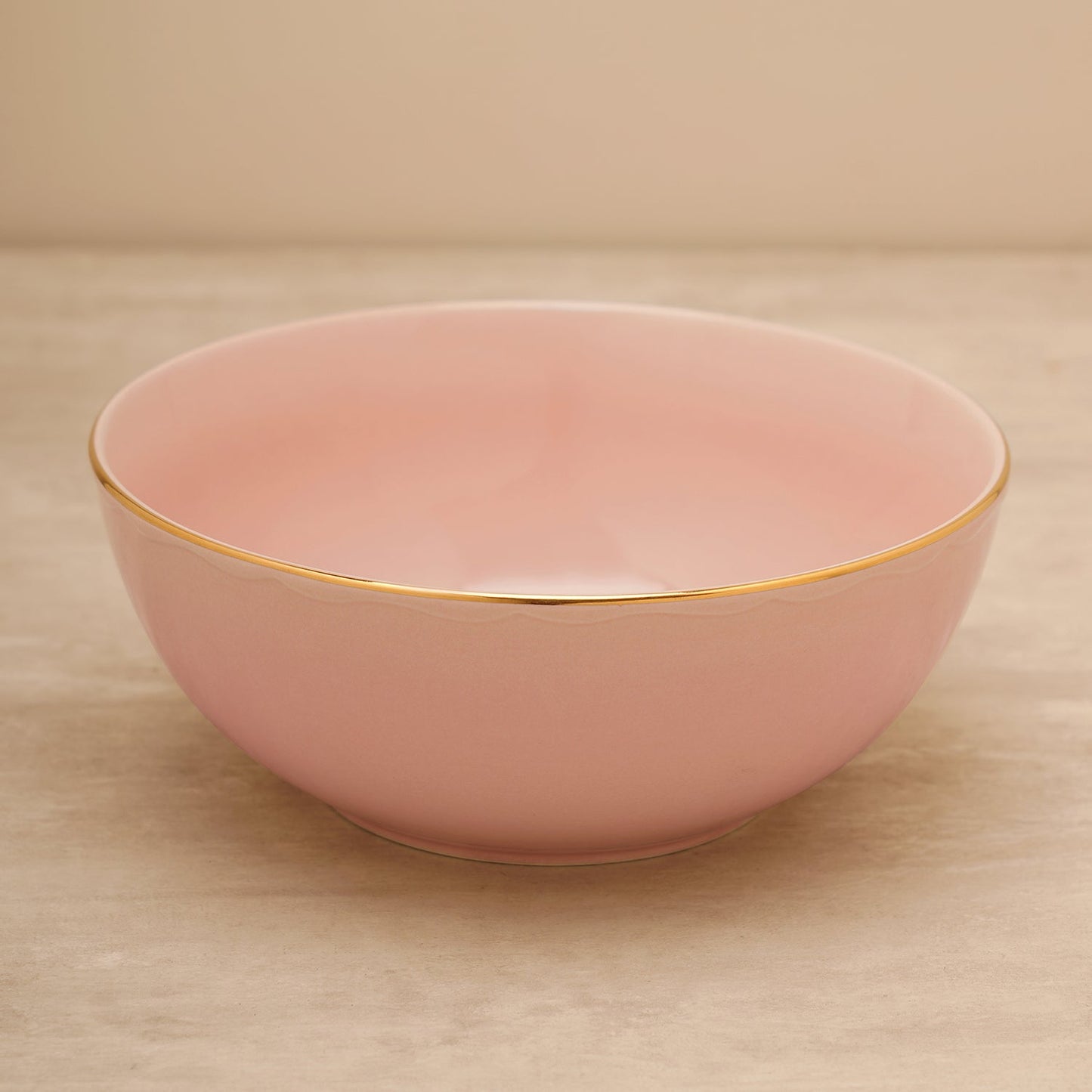 Pink Porcelain Serving Bowl With Gold Rim