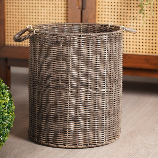 Brown Resin Wicker Bin 30.48×30.48×35.56cm