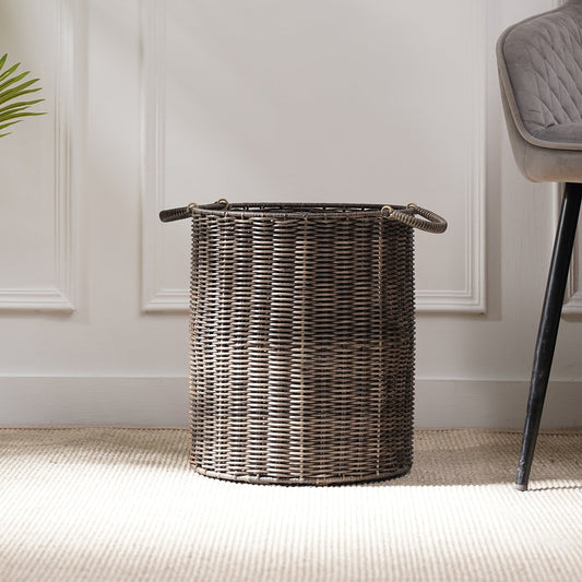 Brown Resin Wicker Bin 30.48×30.48×35.56cm