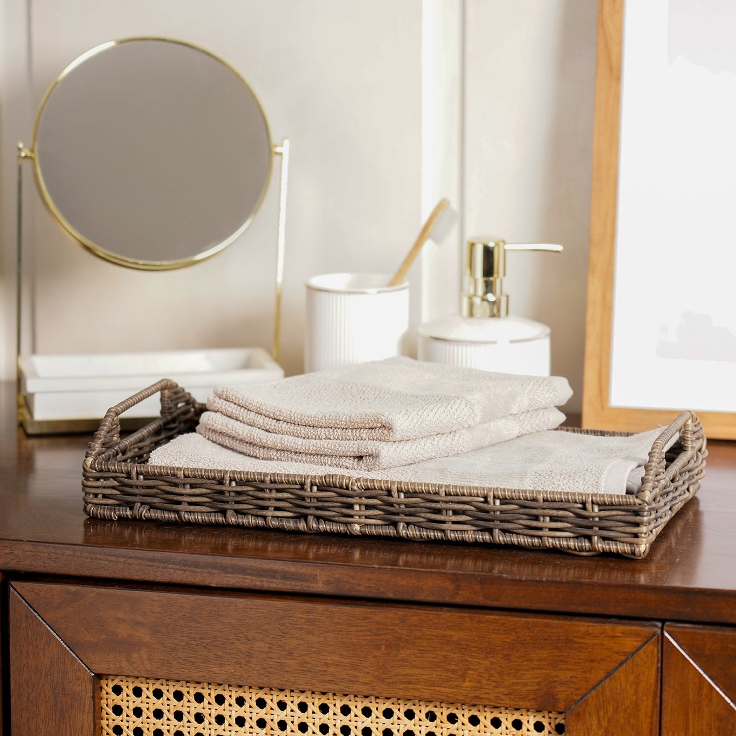 Brown Resin Wicker Tray