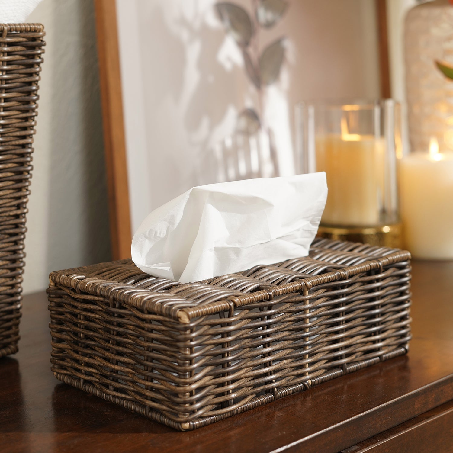 Brown Resin Wicker Tissue Cover