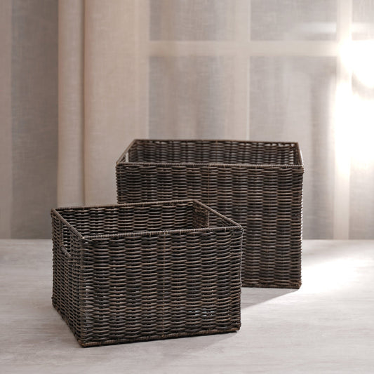 Set Of 2 Brown Resin Wicker Utility Baskets