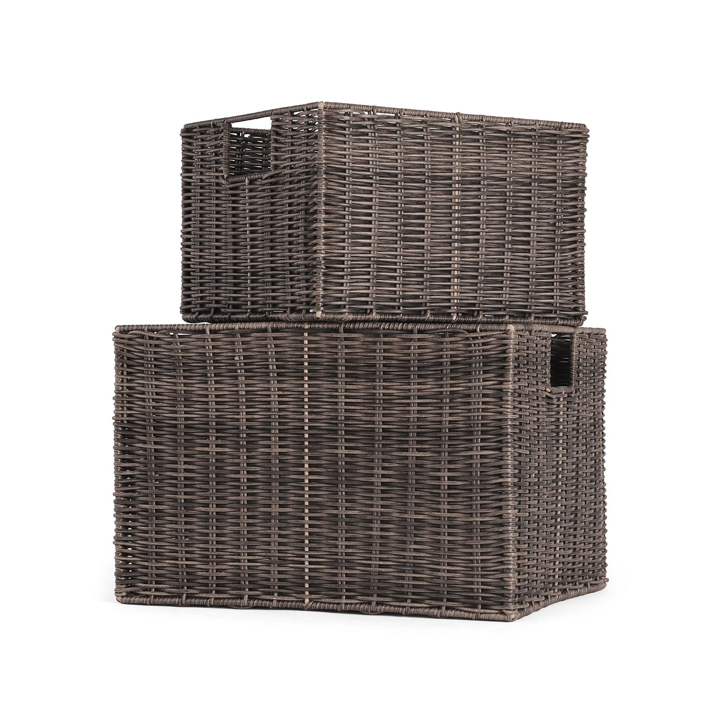 Set Of 2 Brown Resin Wicker Utility Baskets