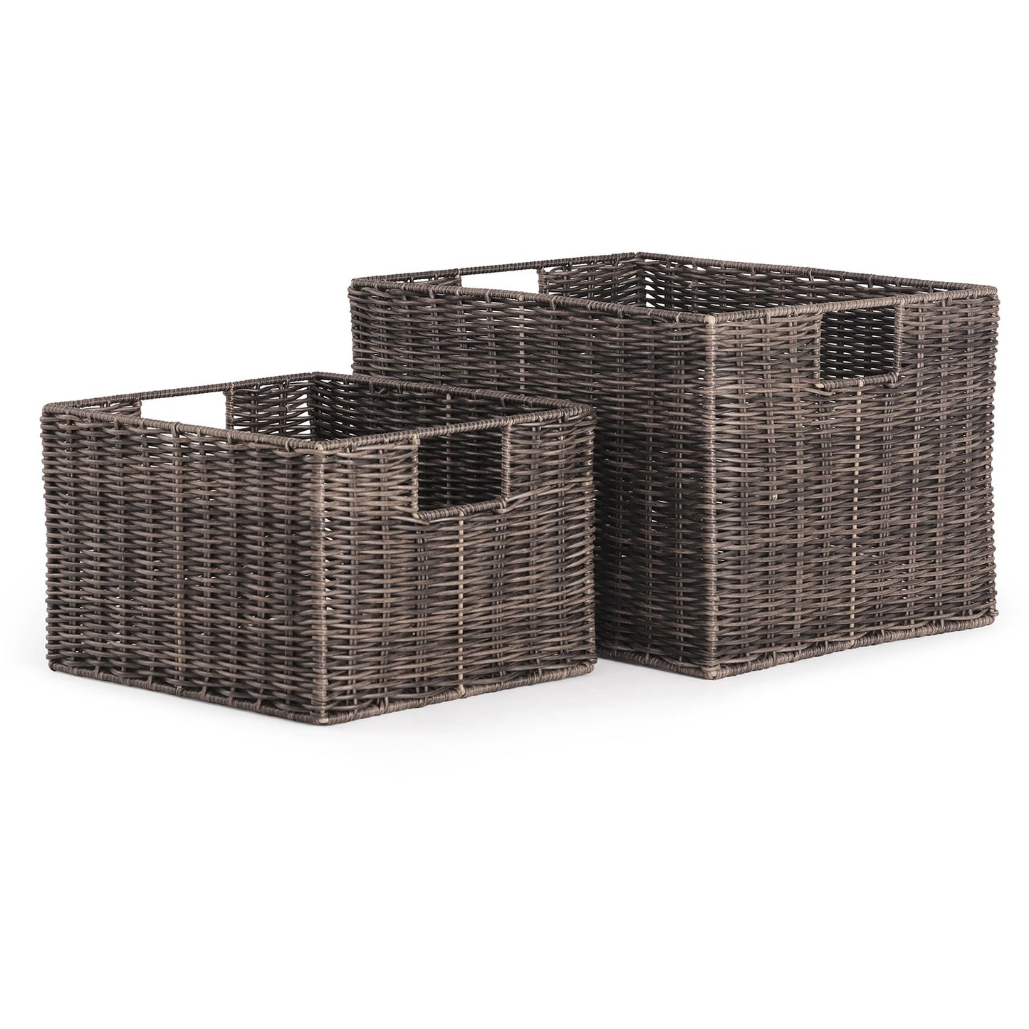 Set Of 2 Brown Resin Wicker Utility Baskets