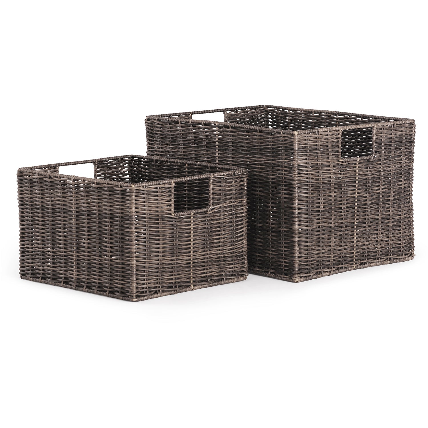 Set Of 2 Brown Resin Wicker Utility Baskets
